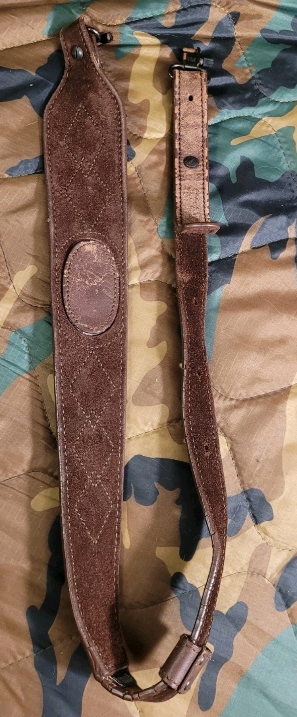 Field And Stream Brown Leather Rifle Shotgun Sling With Qd Swivels