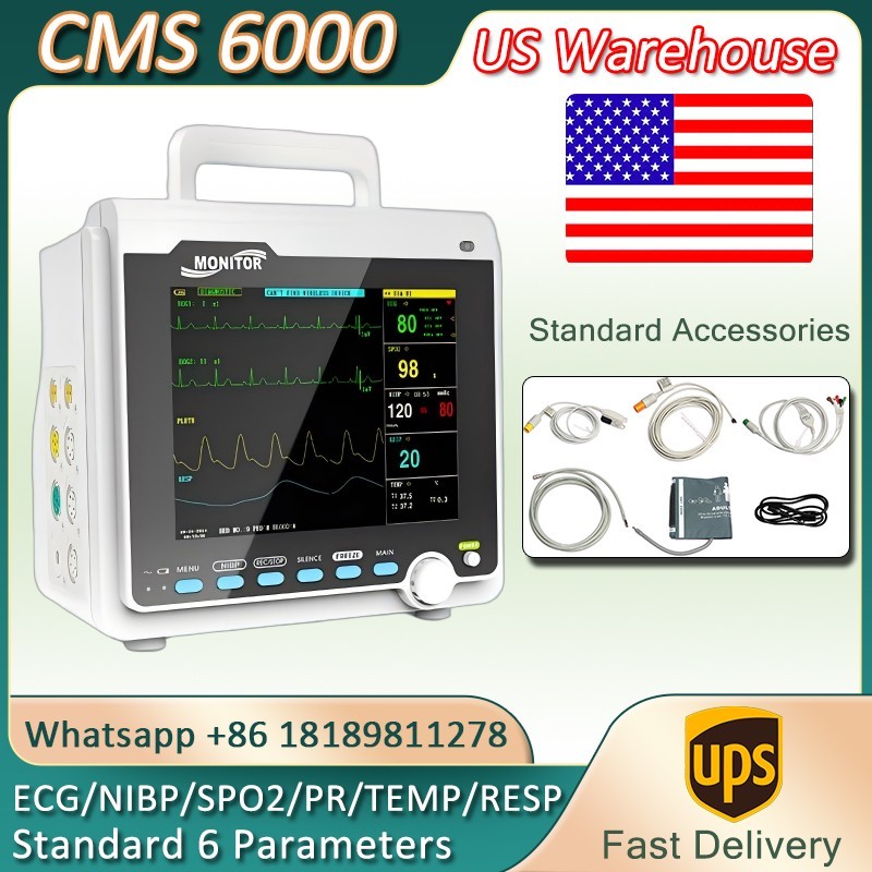 USA Stock CMS6000 ICU Patient Monitor 8" Screen 6-Parameter Vital Sign Monitor