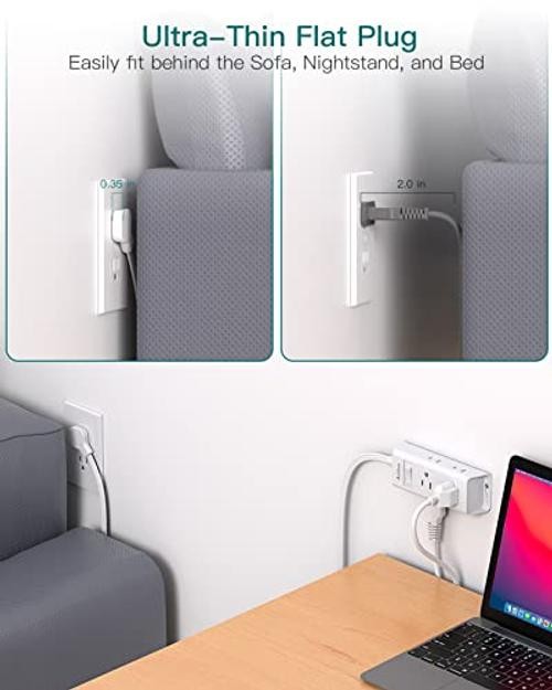 Cruise Essentials - Flat Plug Power Strip - 5 ft Ultra Flat - White