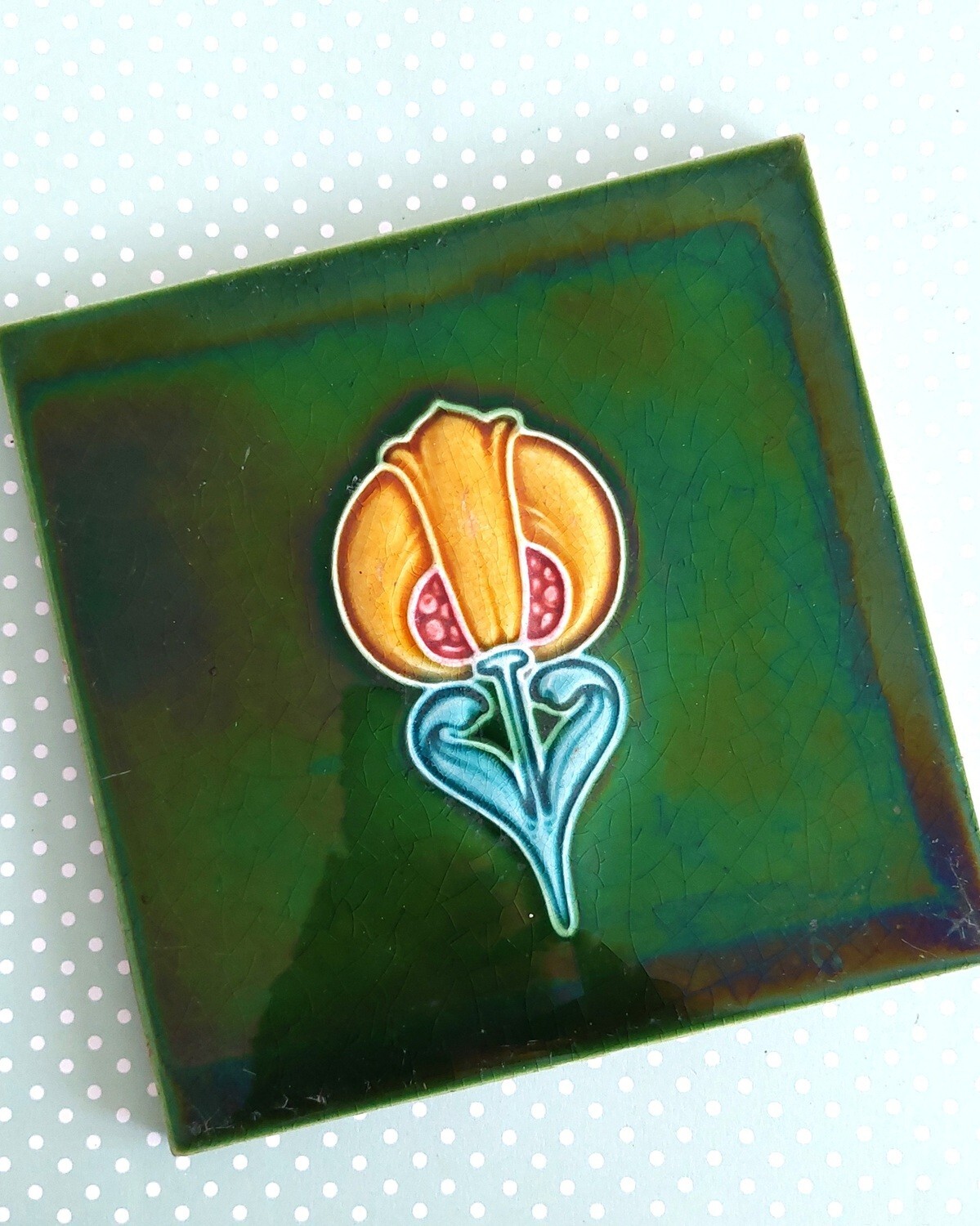 Early 20th Century English Art Nouveau Floral Tile #5095W  |  Yellow Tulip