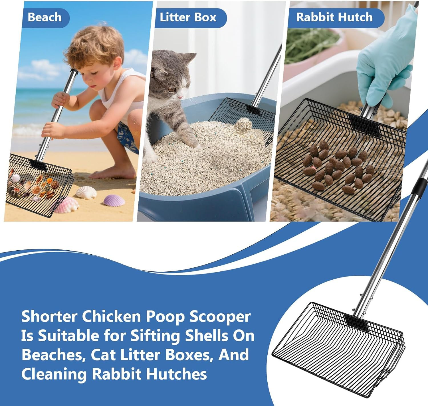 10Inch Large Metal Chicken Poop Scooper Sand Adjustable Stainless Steel Handle