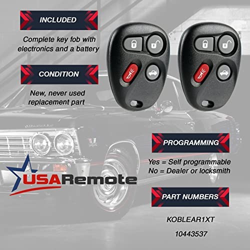 Replacement for 2001-2005 Chevrolet GMC 4-Button Keyless Entry Remote PN: Two