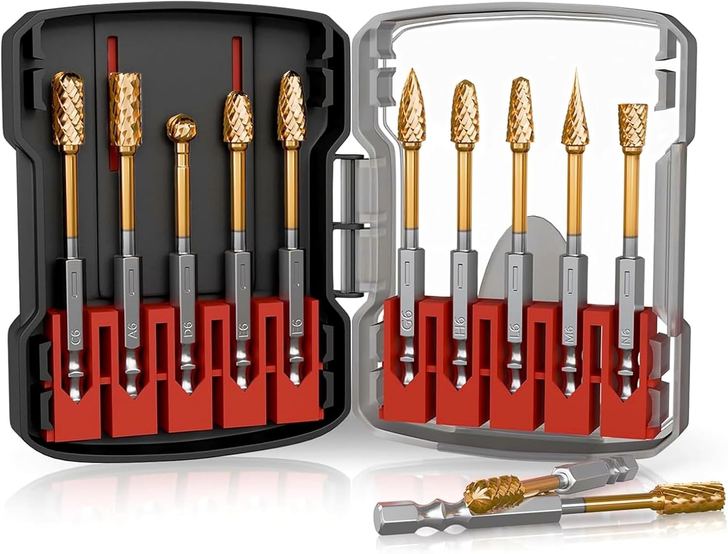 Set 10 Fresas Carburo Titanio 1/4", Estuche, Metal Madera Piedra