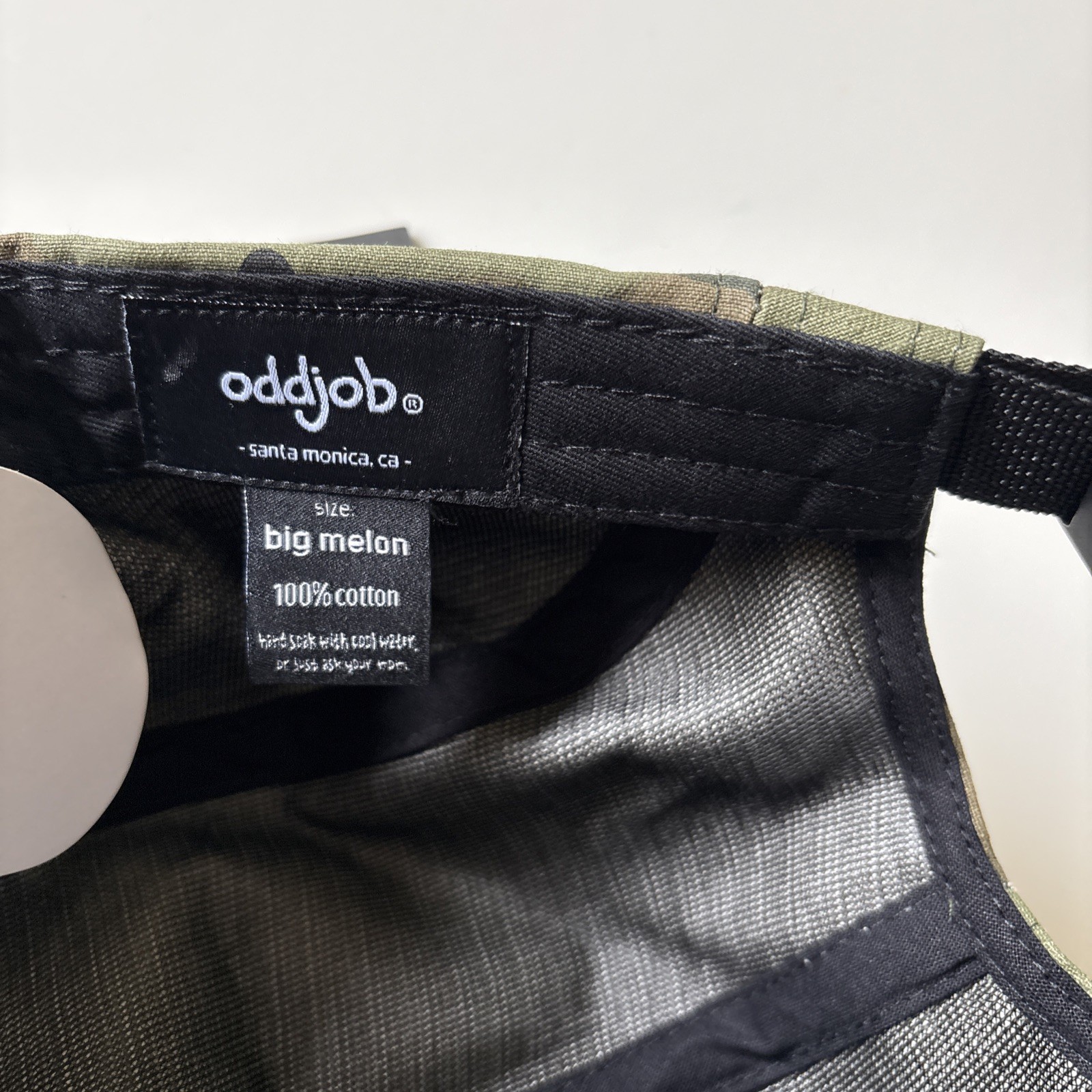 Oddjob Hat Cap Strap Back Mens Olive Green Camo Big Melon 5 Panel Cotton