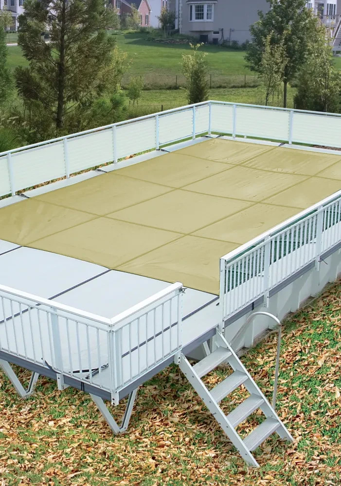 YardGuard Tan Above-Ground Safety Cover for use with 16' x 32' Kayak Pool