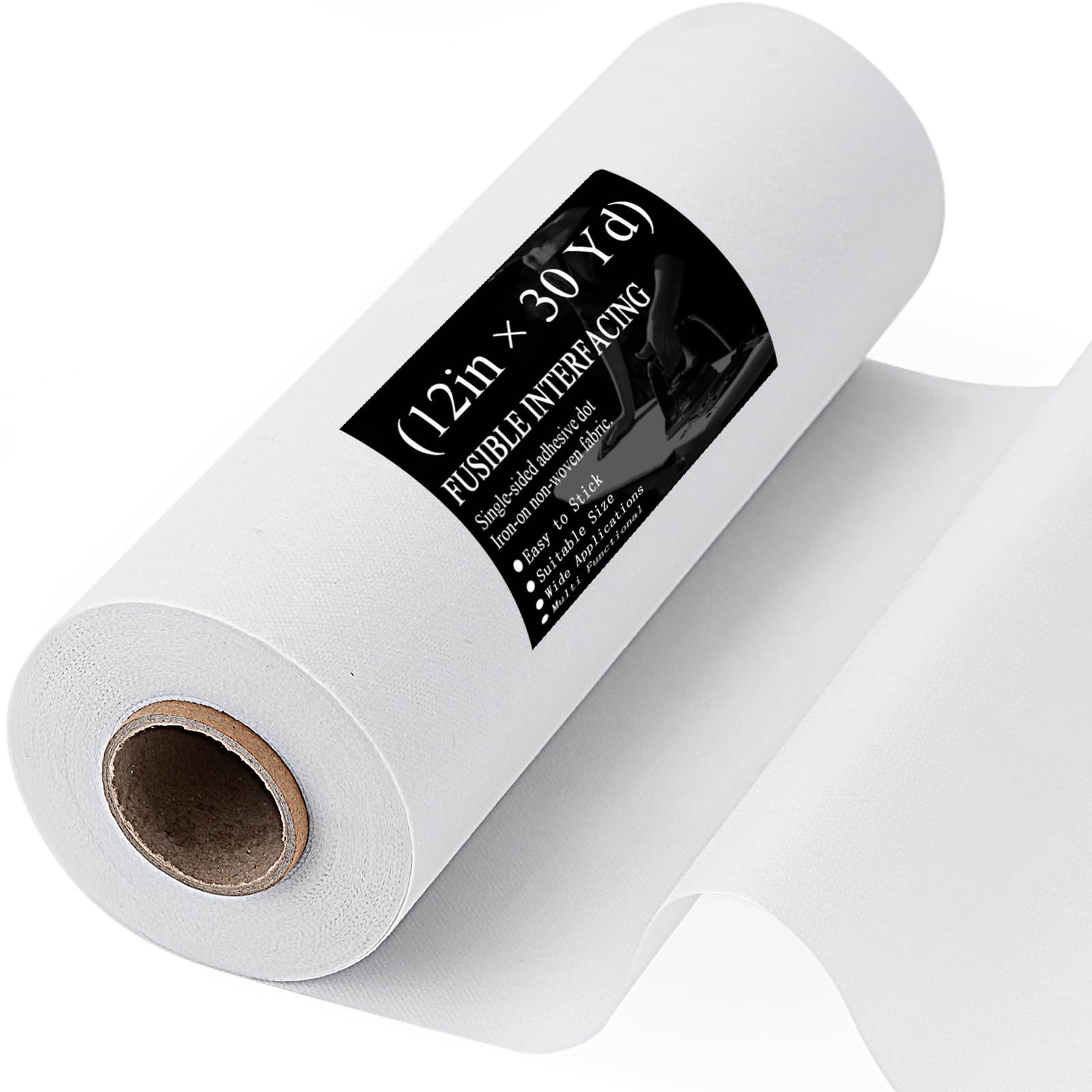 Sewing Interfacing 12X30 Yards, Polyester Iron On Fabric, Medium Weight, White