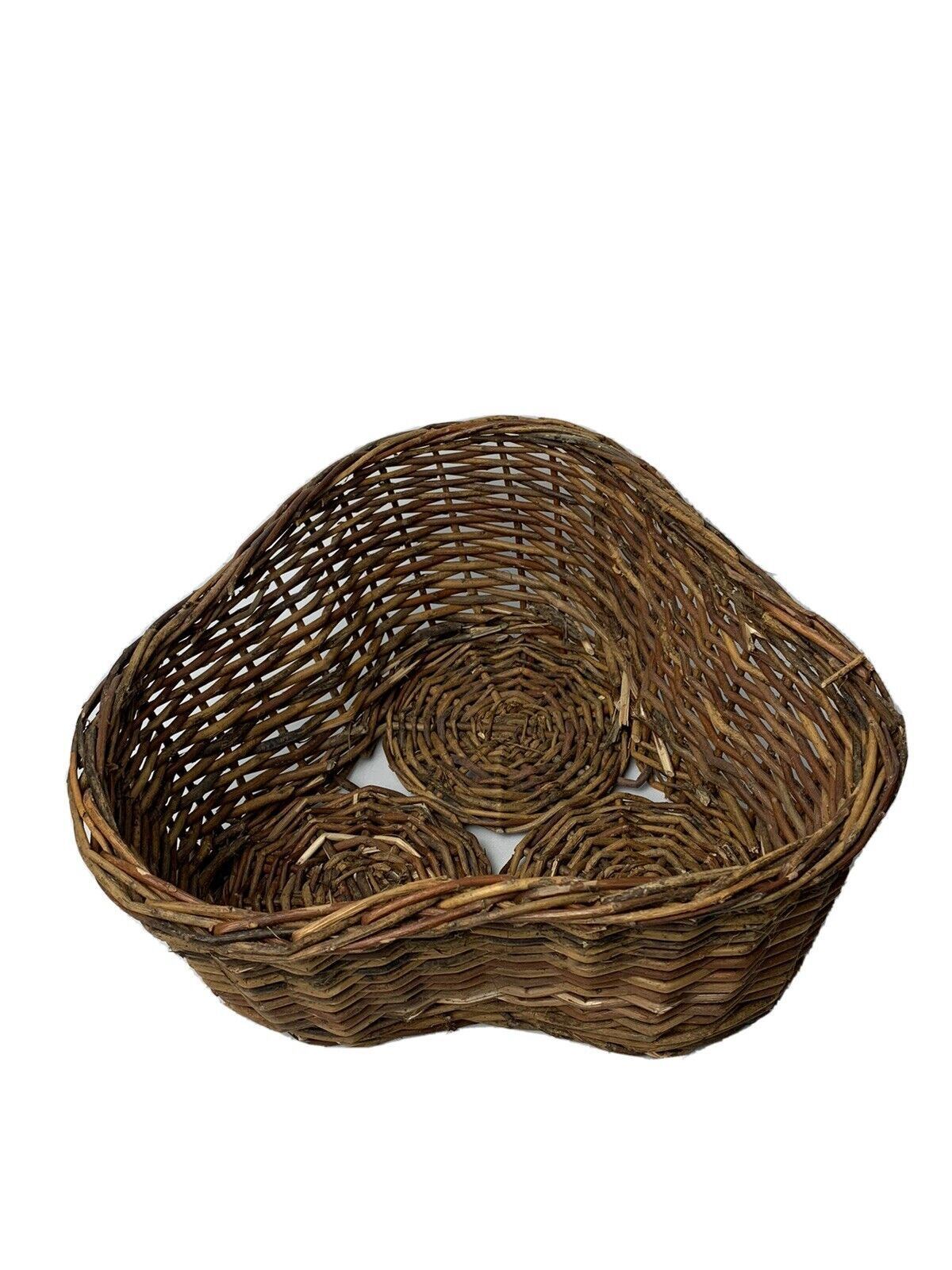 Vintage Handmade Woven Basket Real wood 13”