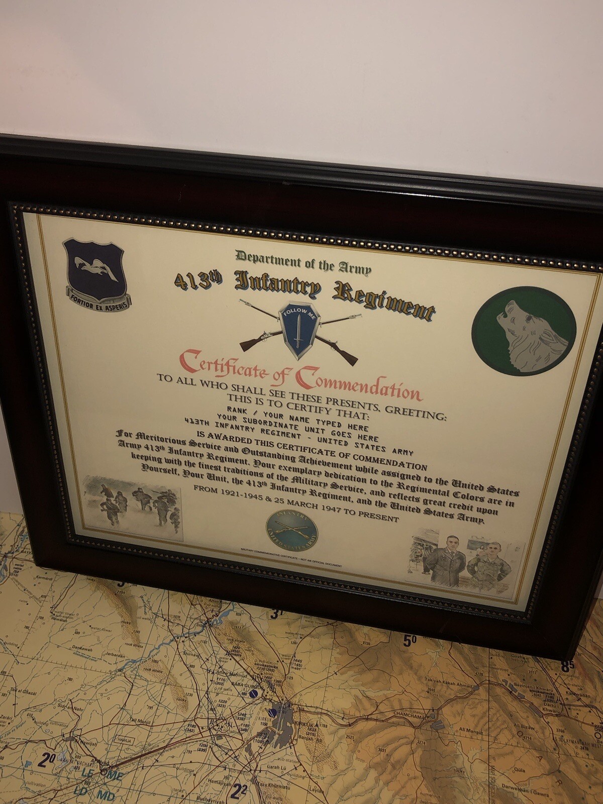 413TH INFANTRY REGIMENT / COMMEMORATIVE - CERTIFICATE OF COMMENDATION