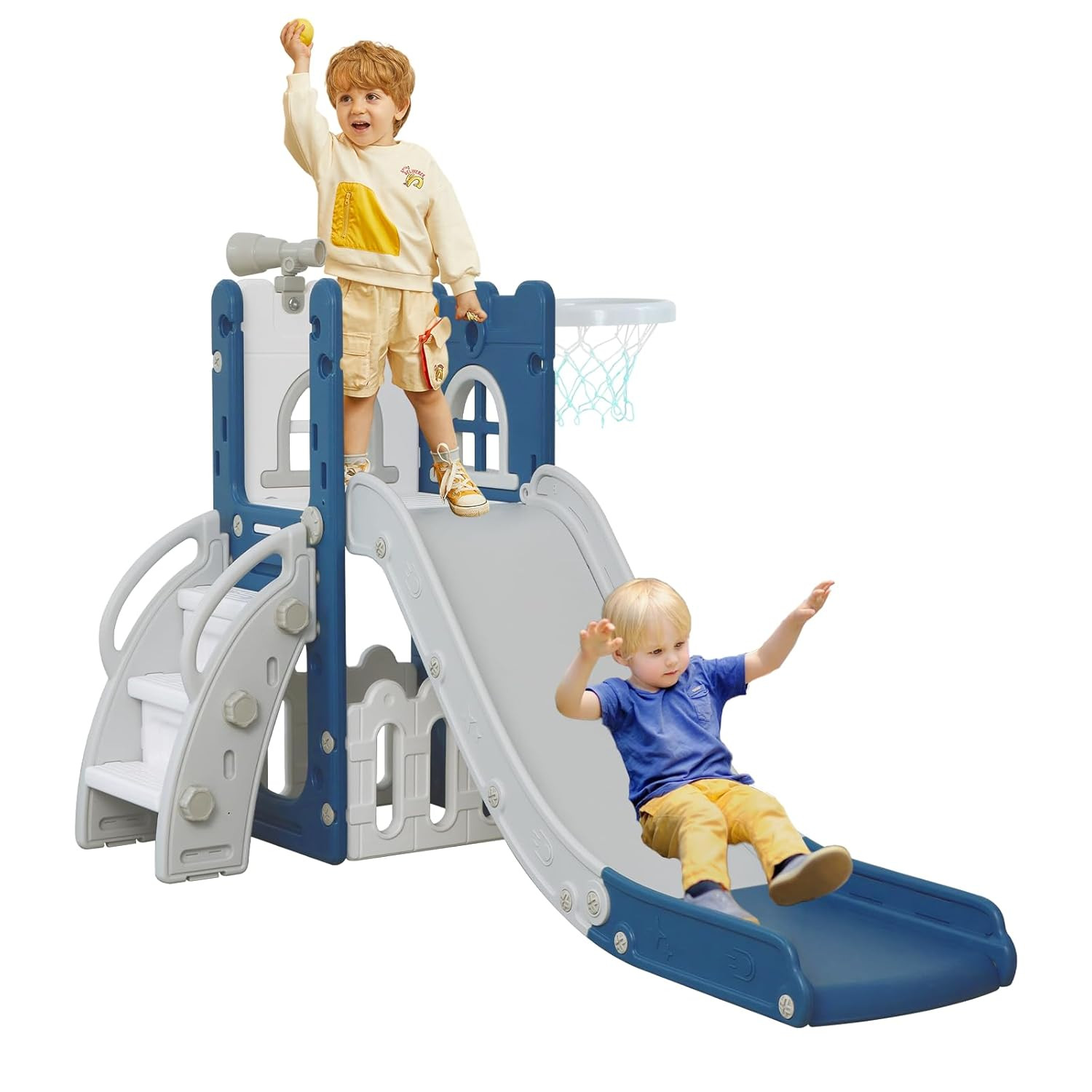 6 in 1 Toddler Slide,Kids Climber Slider for Indoor Outdoor Playground with Bask