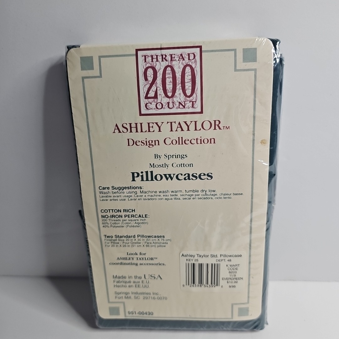 Ashley Taylor STANDARD Pillowcase Set 2 Piece Evergreen 200 Thread Count Green