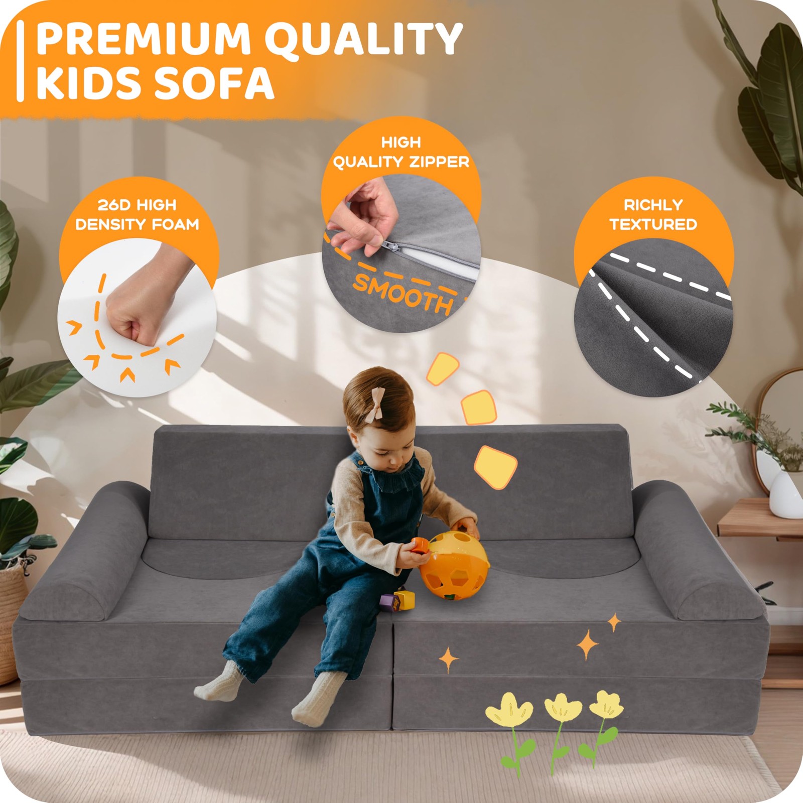 12-Piece Modular Play Couch – Premium Soft Foam, Removable Cover, Comfortable...