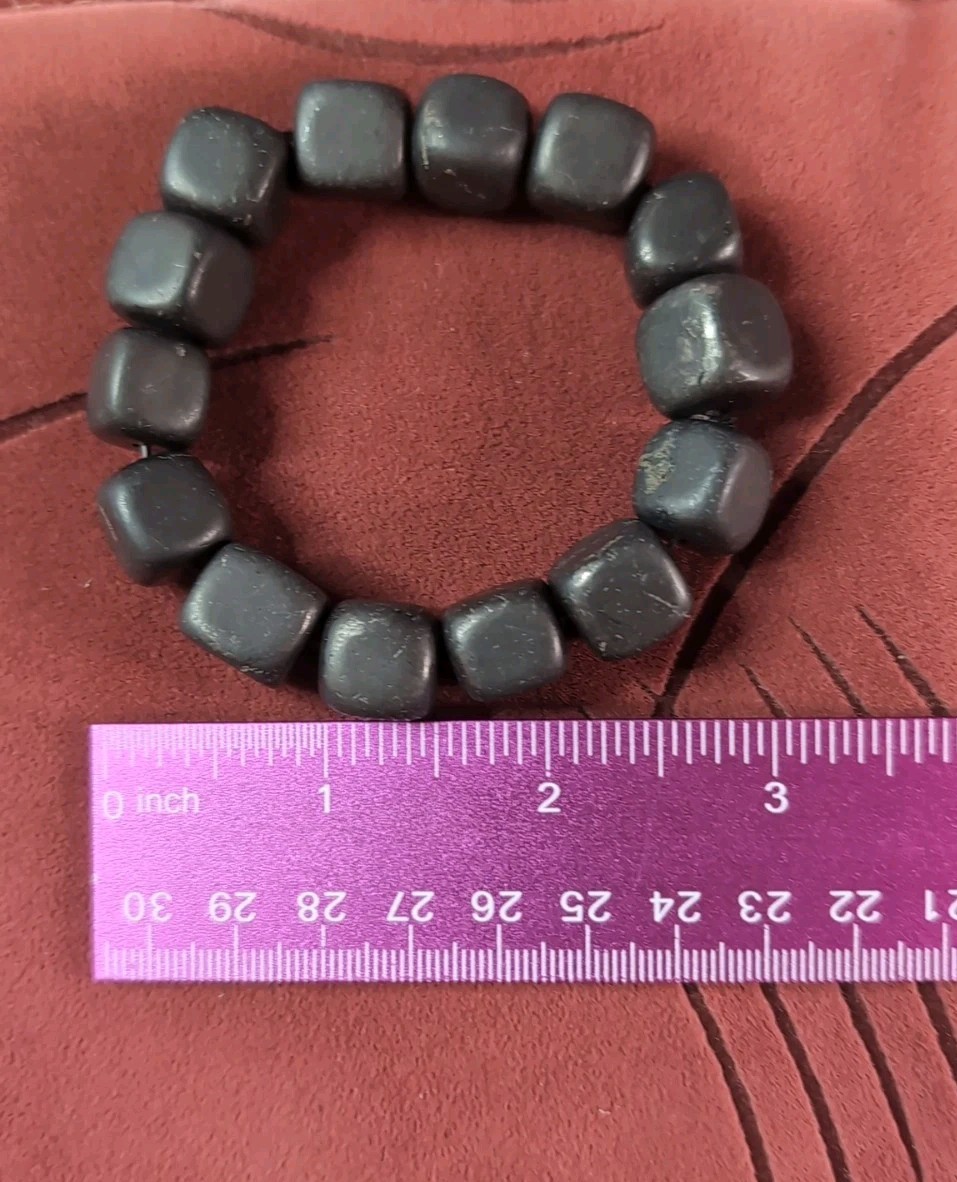 Natural Blackstone Gemstone Cubes Beaded Stretch Bracelet