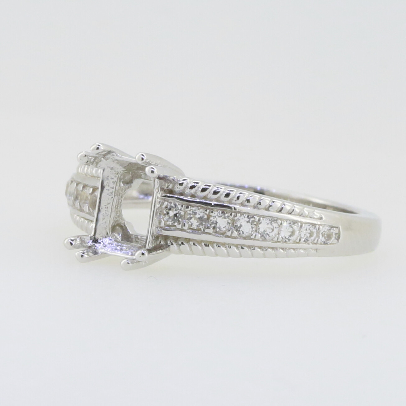 Sterling Silver Semi Mount Ring Setting Cushion Cu 7x5mm Milgrain Topaz