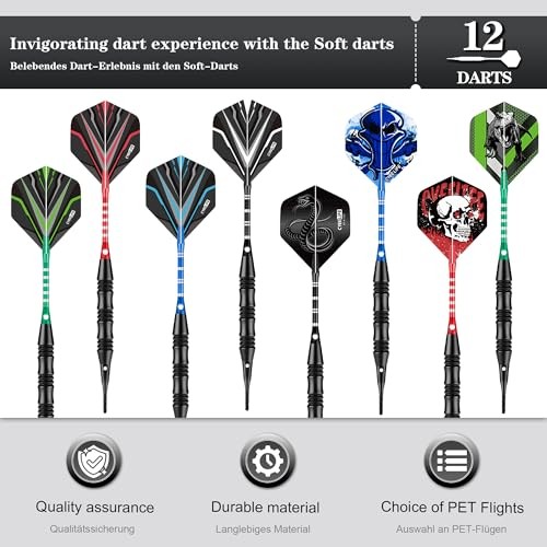Darts Plastic Tip - Professional Soft Tip Darts Set - 12 Pcs 20 Gram with 50