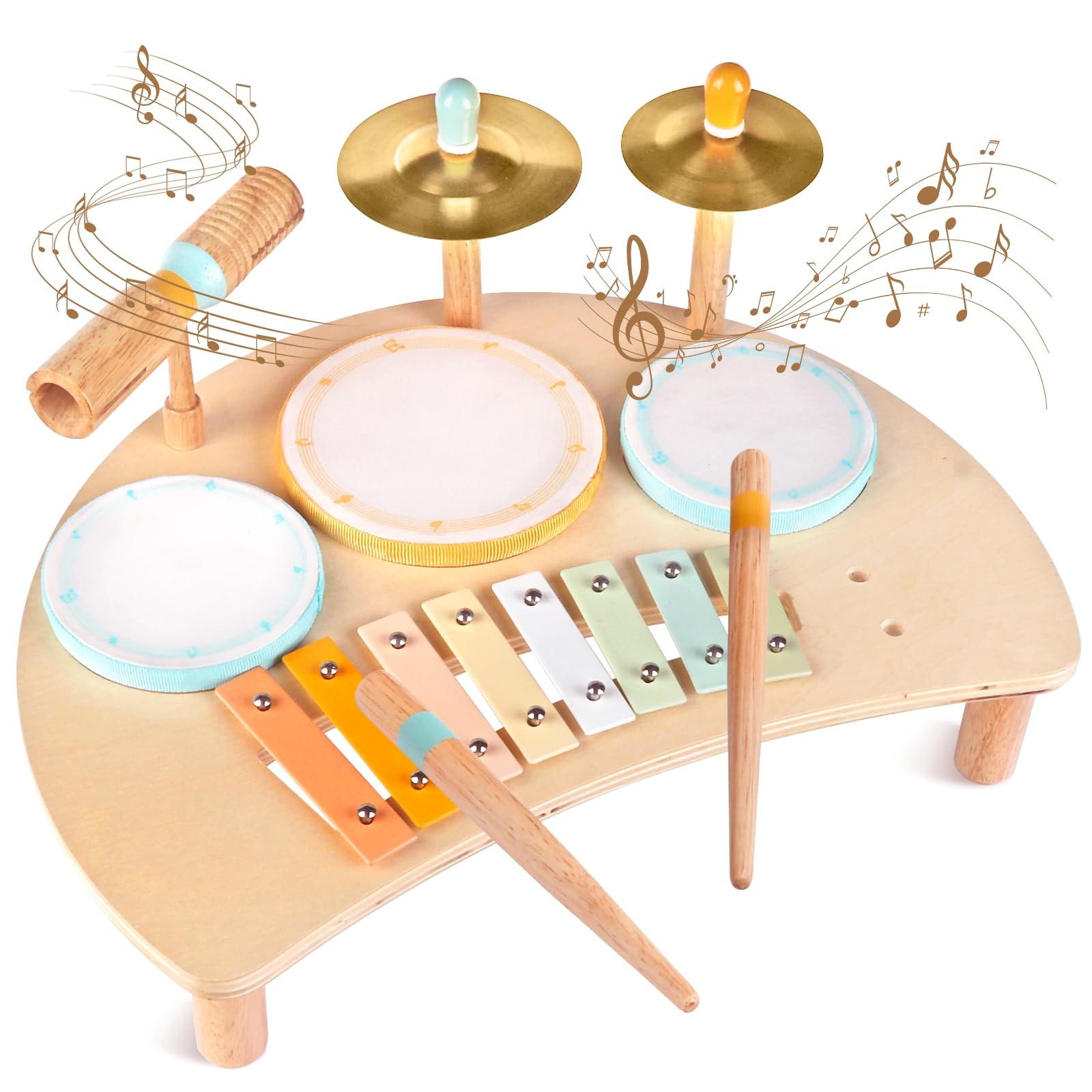 Set De Tambores Y Xilofono De Madera Juguete Musical Para Ninos Pequenos