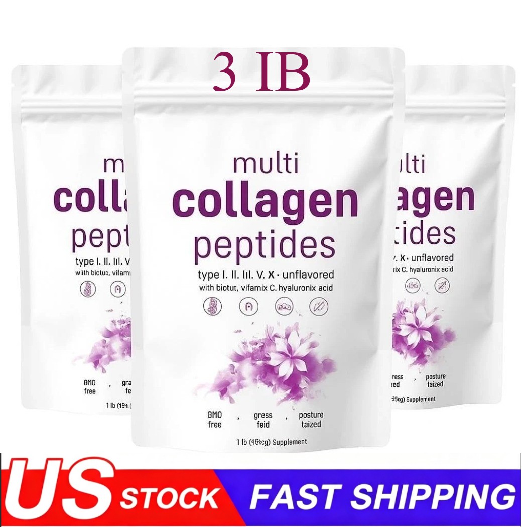 3 PACK Multi Collagen Peptides Powder 1 lb Hydrolyzed Protein Type I II III V X