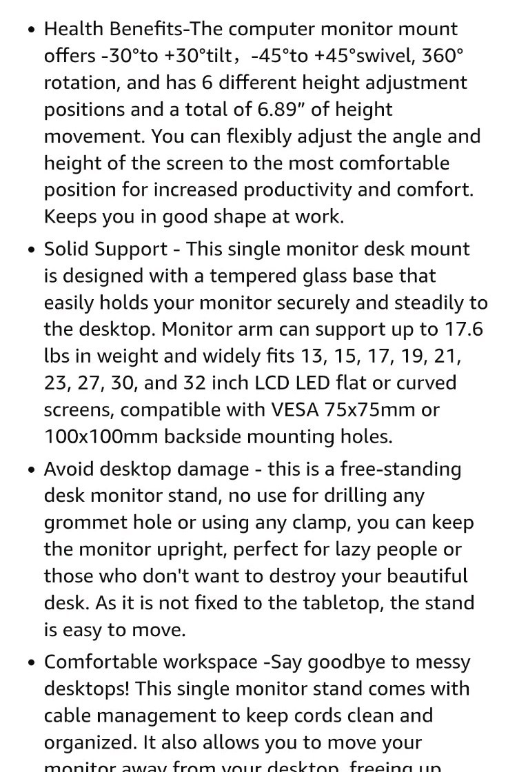 MOUNT PRO Single Monitor Stands Fits 13-32 Inch/17.6 Lbs Screen, Free-Standing C