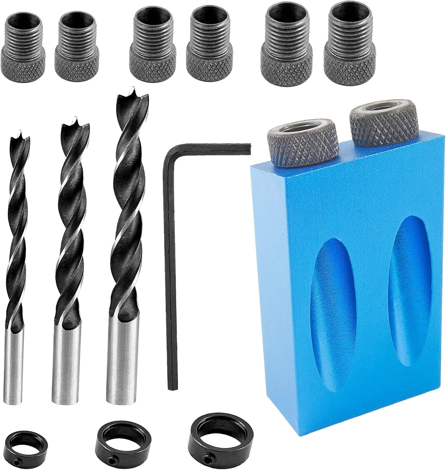 14 Pcs Pocket Hole Jig Kit, 15 Degree Woodworking Inclined Hole Jig with 6/8/10M