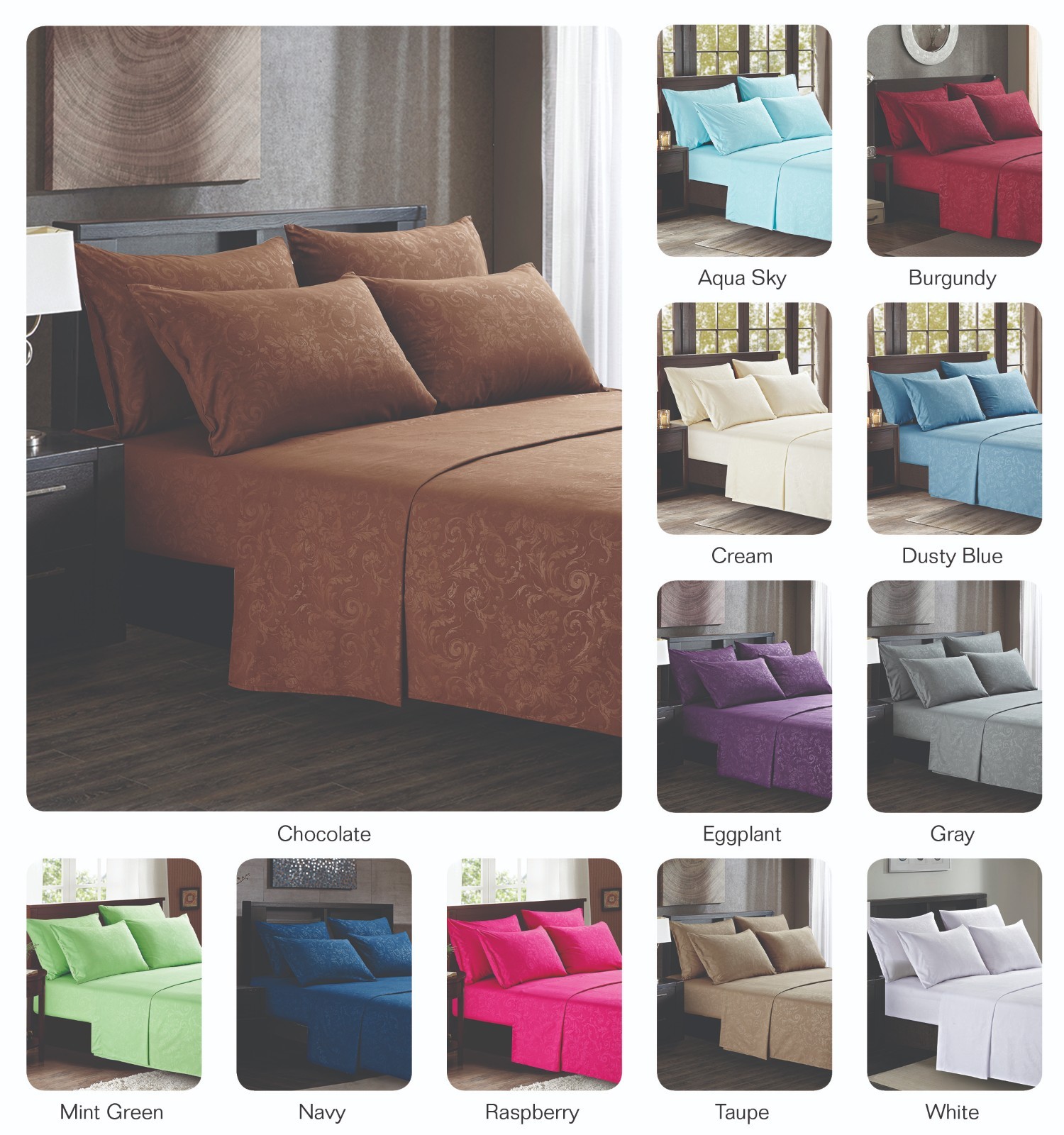 Platinum Hotel Quality Embossed King Sheet Set w/ 4 Pillow Cases Chocolate Brown