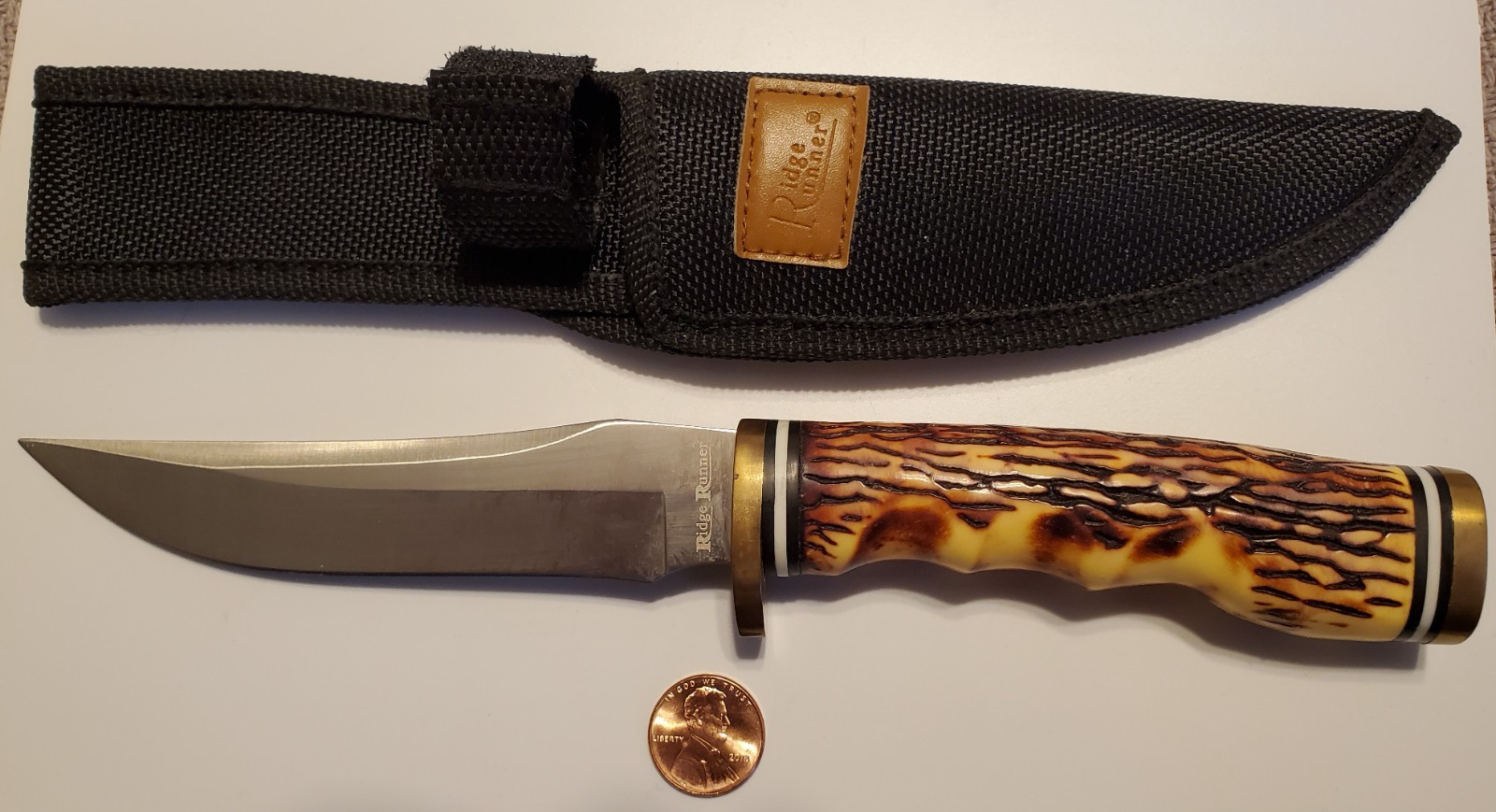 RIDGE RUNNER RR435 ~ FIXED BLADE  9 1/4"  KNIFE with / SHEATH - 5" BLADE