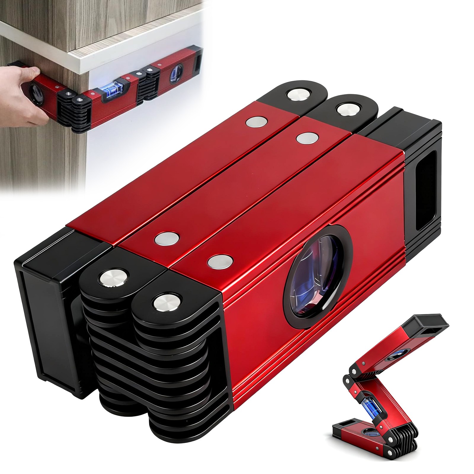 16.9" Aluminum Folding Level Multi Angle Magnetic Tool for Stairs Pipes Corner