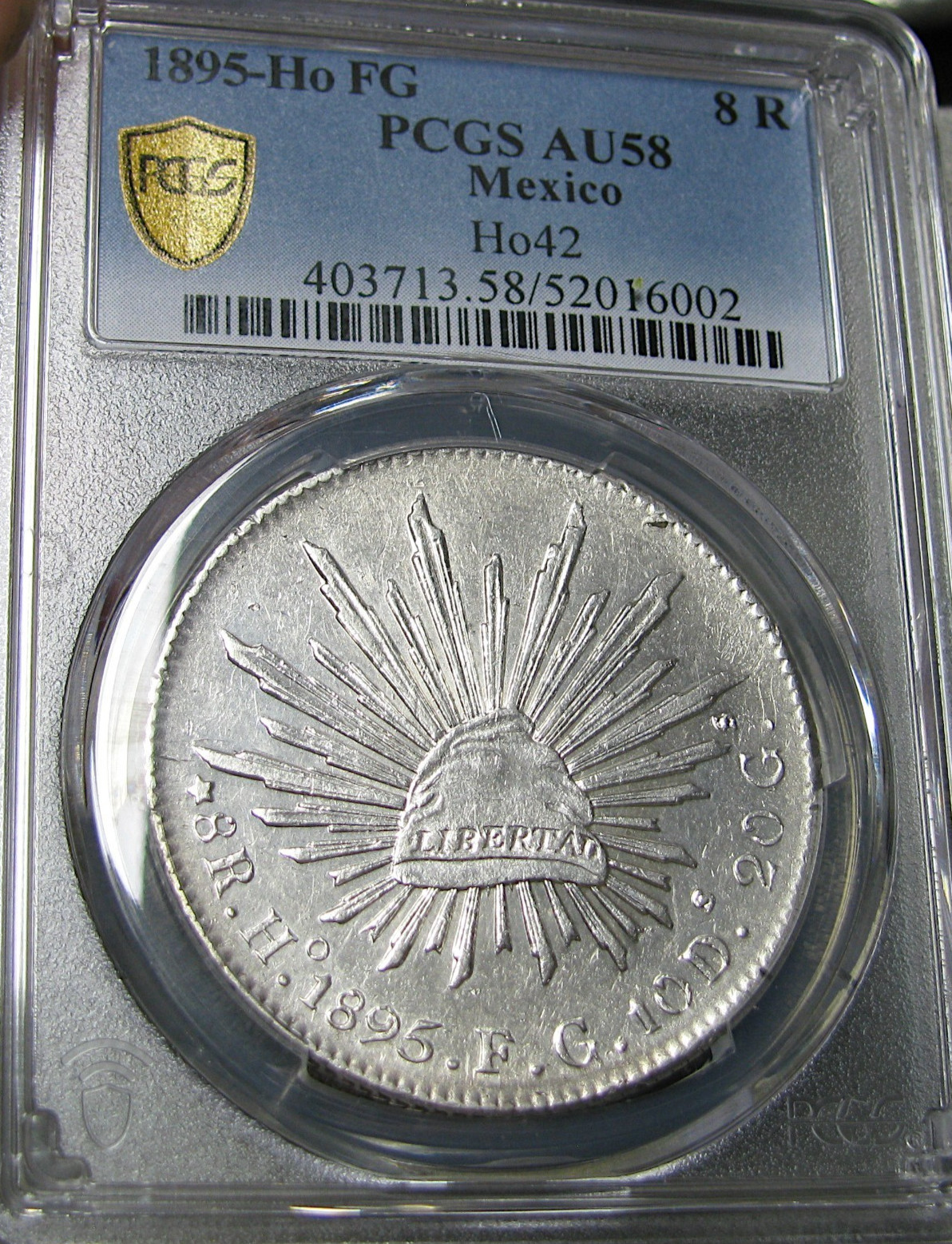 1895-Ho FG Mexico 8 Reales Silver Ho-42 ---- PCGS AU-58 Graded ---- #710C