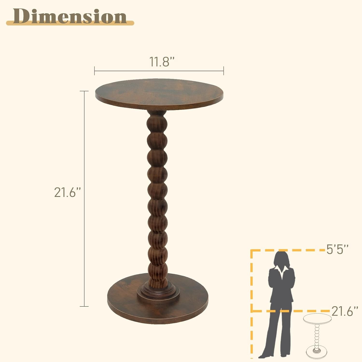 Small Round Side Table Rustic Brown Nightstand