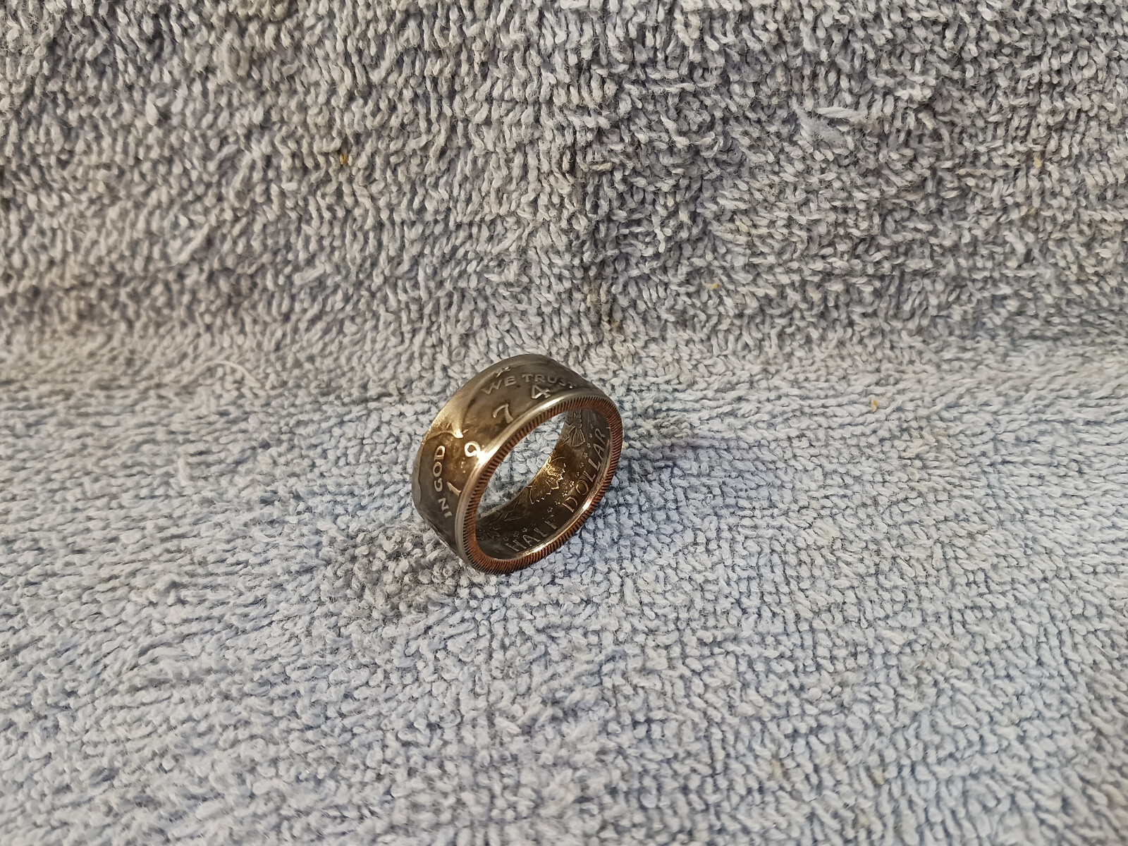 1974 Kennedy Half Dollars  size 11   coin ring  handmade mixed metals