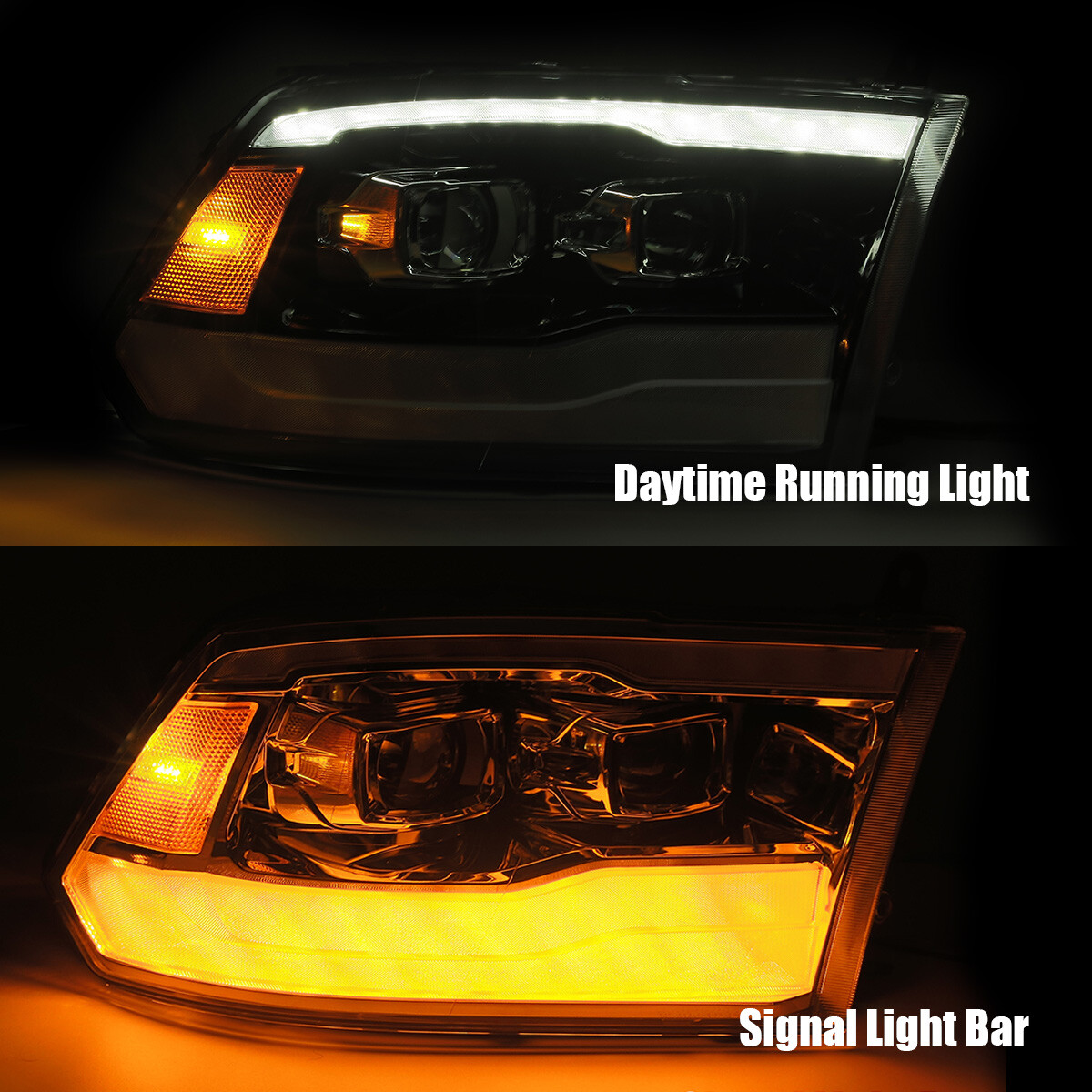 For 2009-2018 Dodge Ram 1500 2500 3500 Black LED DRL Dual Projector Headlights