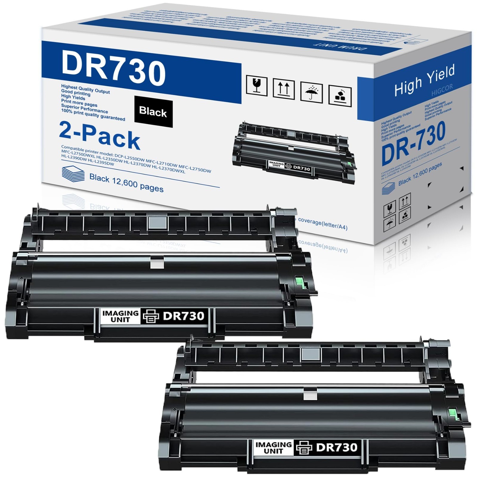 DR-730 Drum Unit Replacement for Brother HL MFC DCP Series Printers (2-Pack)