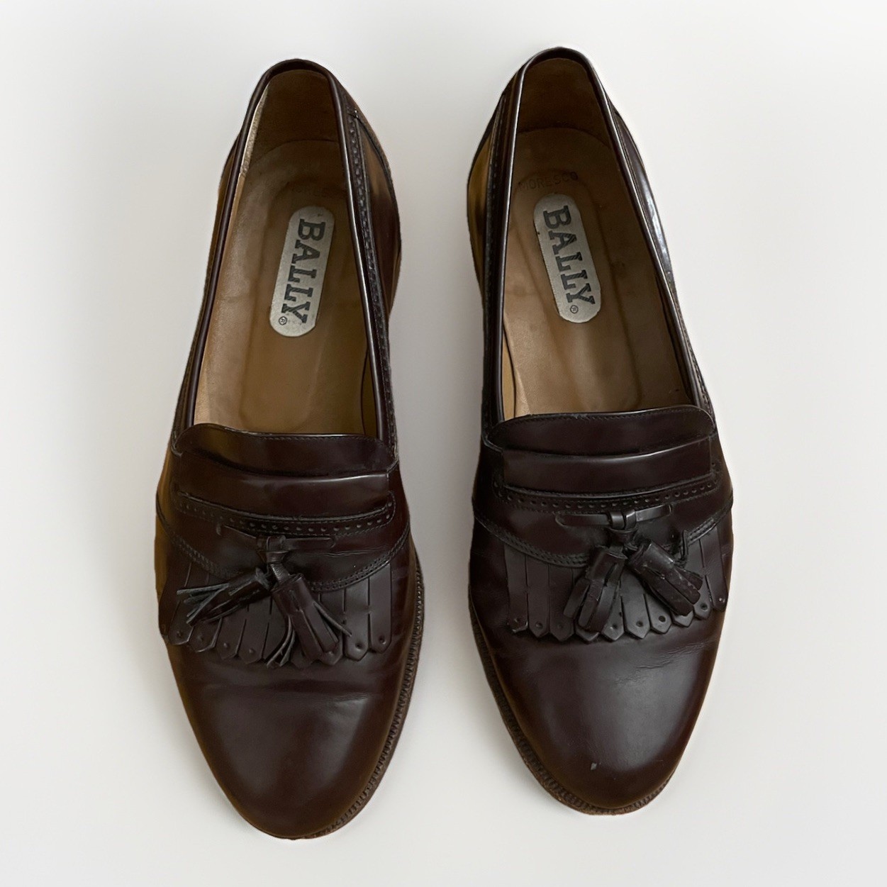 Bally Moresco Brown Leather Tassel Slip-On Almond Toe Men's Dress Loafer