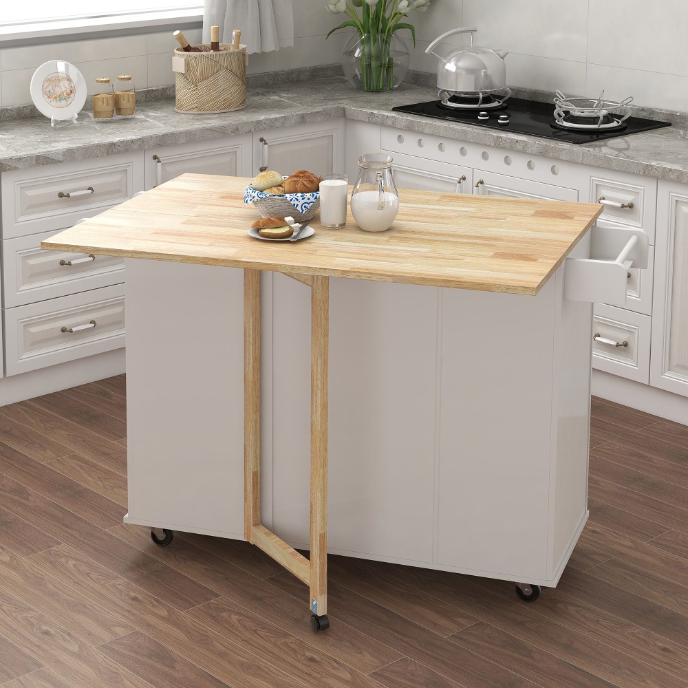 Kitchen Island W Spice Rack Towel Rack Extensible Solid Wood Table Top