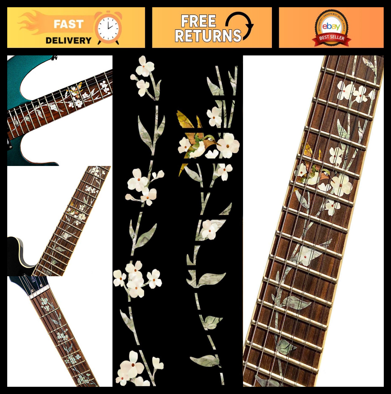 Tree of Life Hummingbird Inlay Sticker Fret Markers for Guitars - DIY Decoration