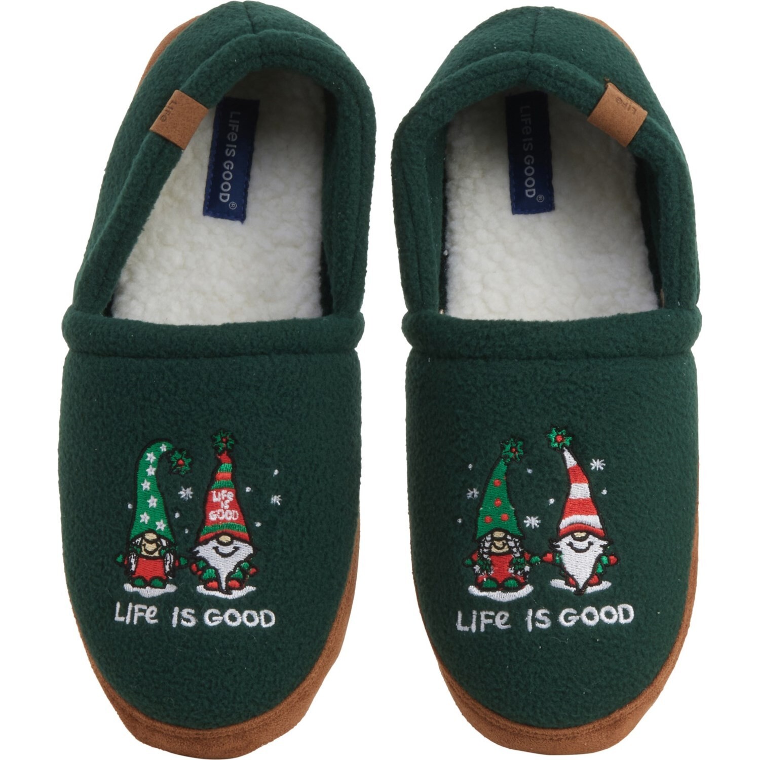 LIFE IS GOOD Slippers Christmas Gnomes Mens Sz 11 Fleece A-Line Green New No Box