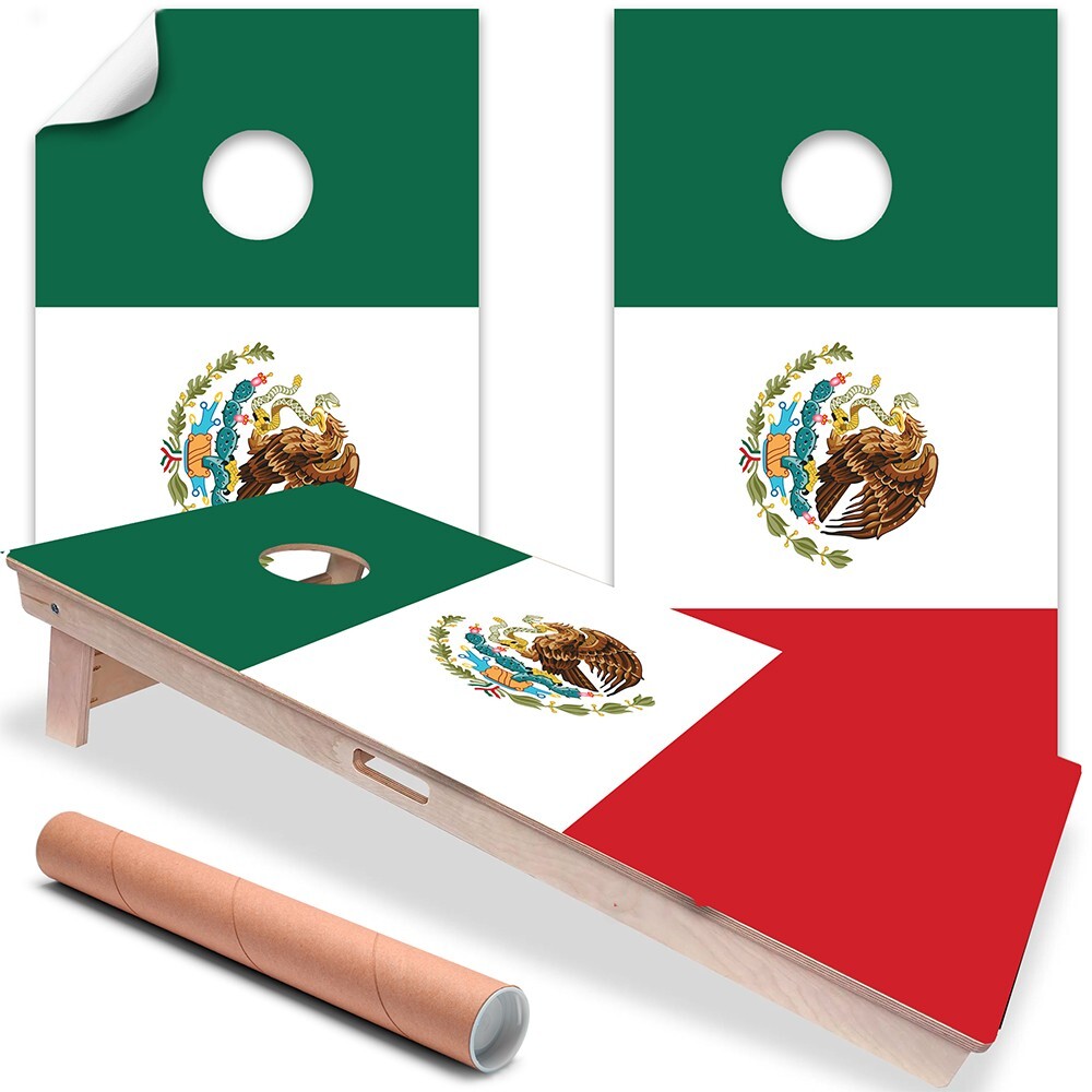 Mexican Flag Wooden Style Cornhole Board Wraps and Decals Vinyl Sticker
