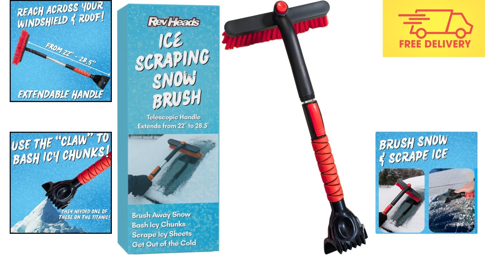 Durable Ice Scraper with Snow Brush - Telescopic Handle for Winter Readiness