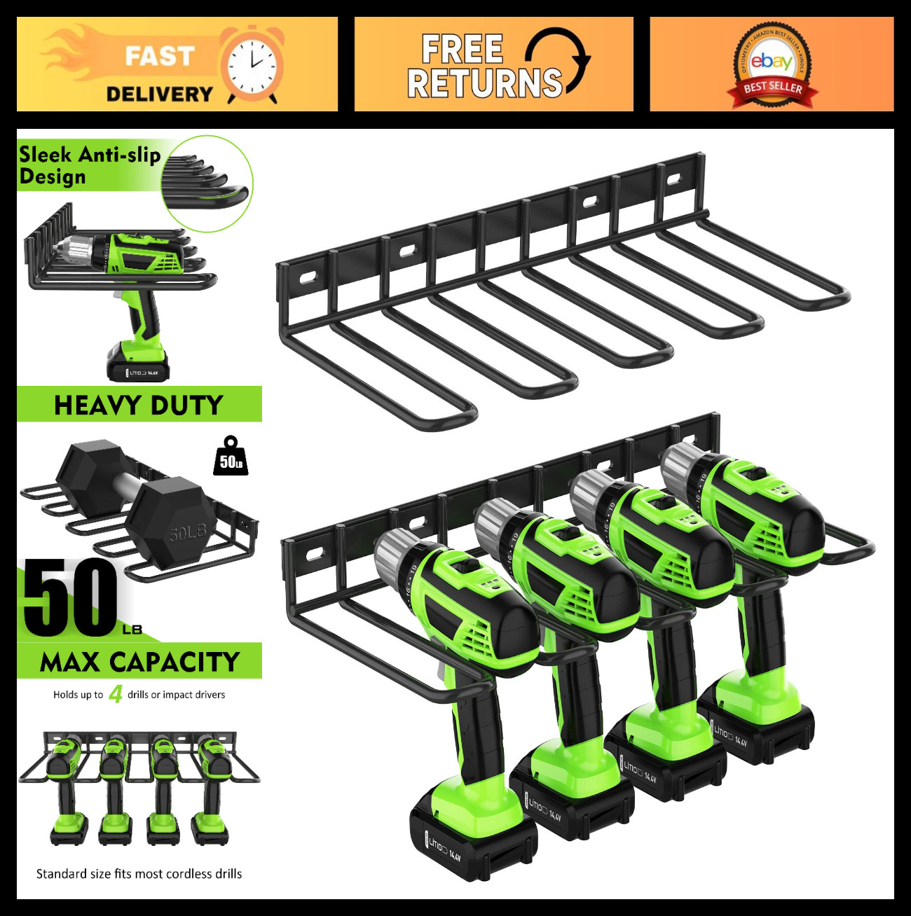 2 Pack Heavy Duty Power Tool Organizer Wall Mount Rack | Drill Holder Storage fo