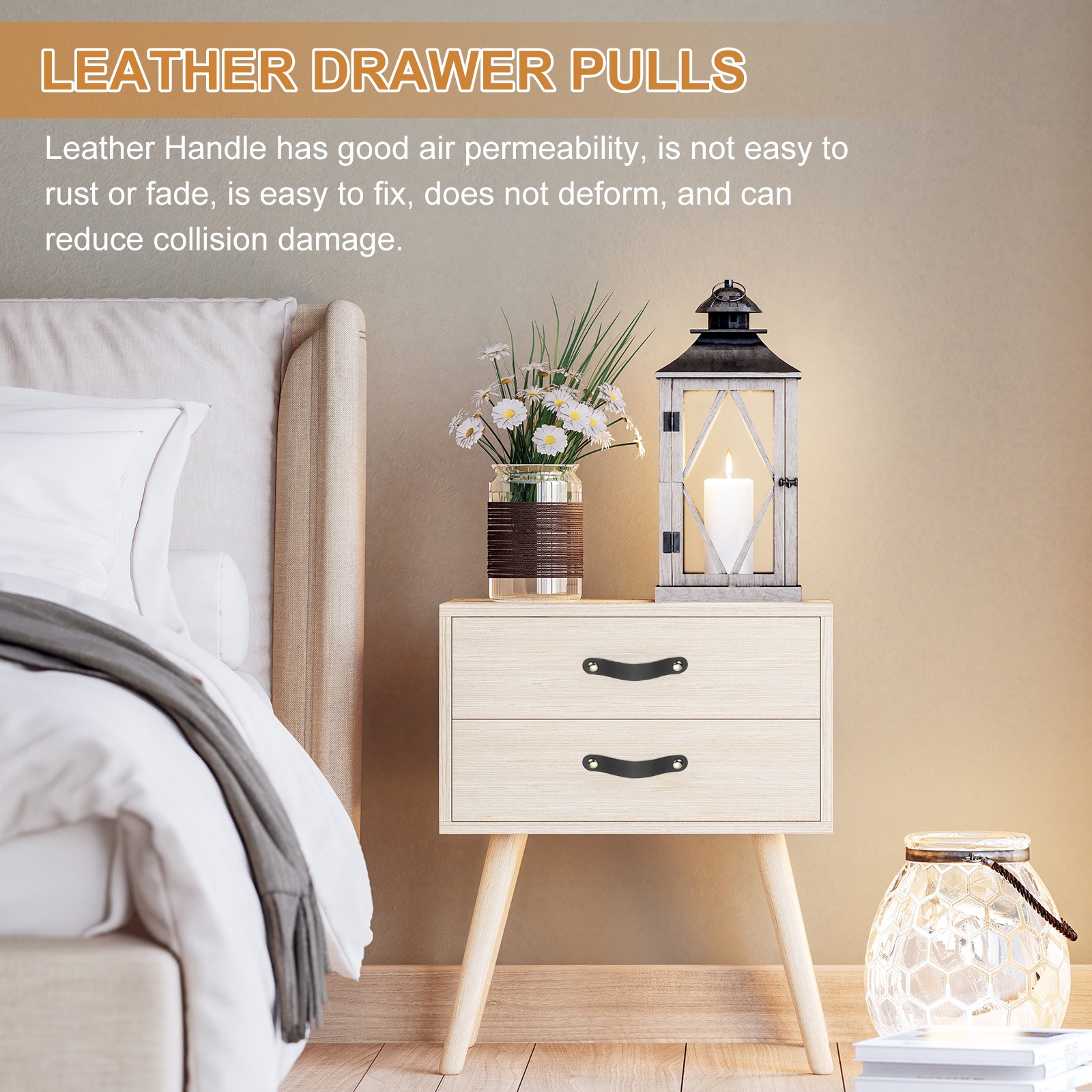4 Pcs Leather Drawer Pulls Double Hole Leather Handle with Screws Blue