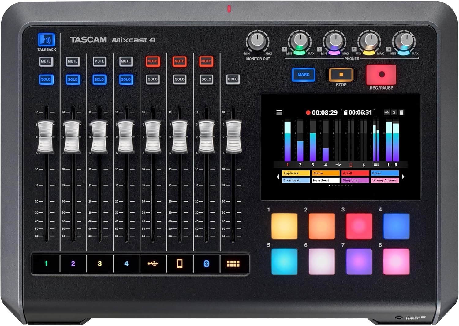 Tascam Mixcast4 Podcast Studio Mixer Built-In Recorder USB Audio Interface