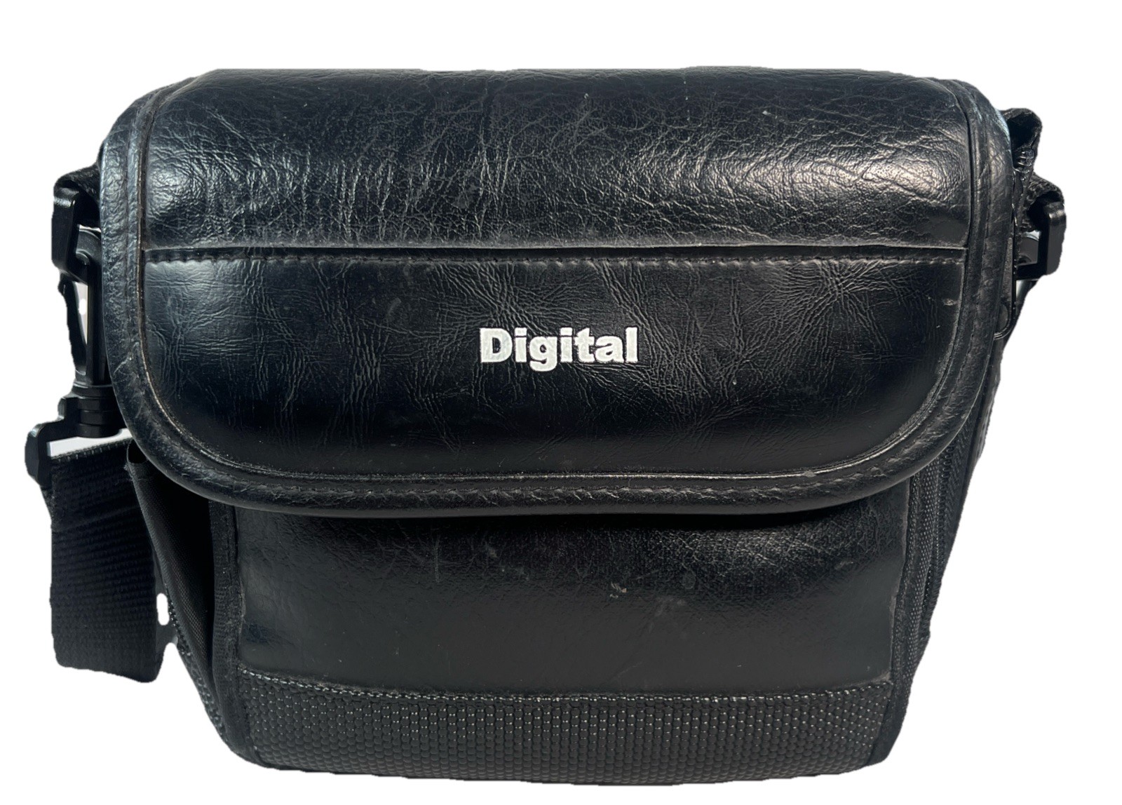 Digital Camera Case Pouch Black Leather Bag + Shoulder Strap 7”x 7”x 4” VGC