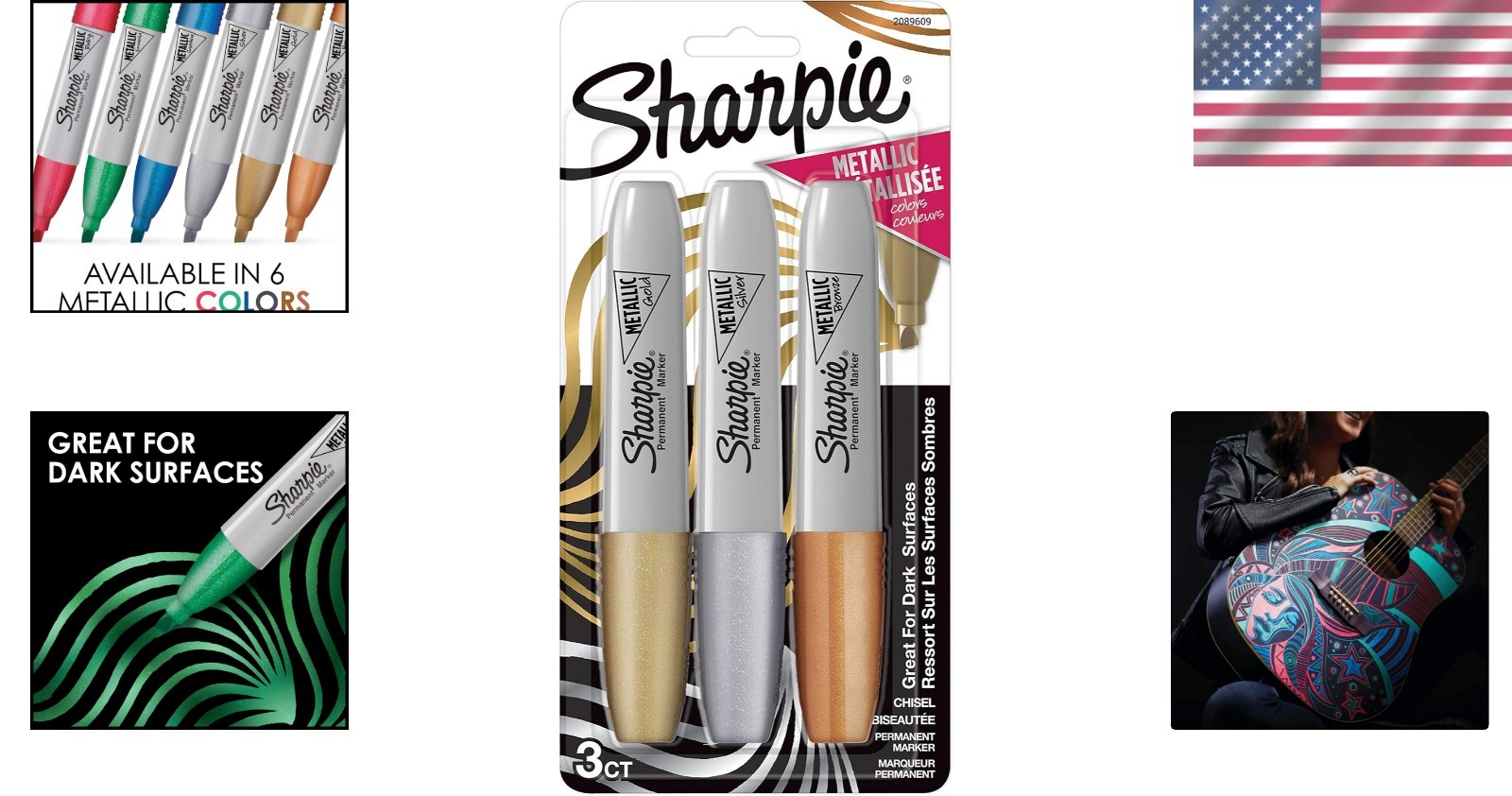 Chisel Tip Metallic Permanent Markers - 3 Pack, Versatile for All Projects