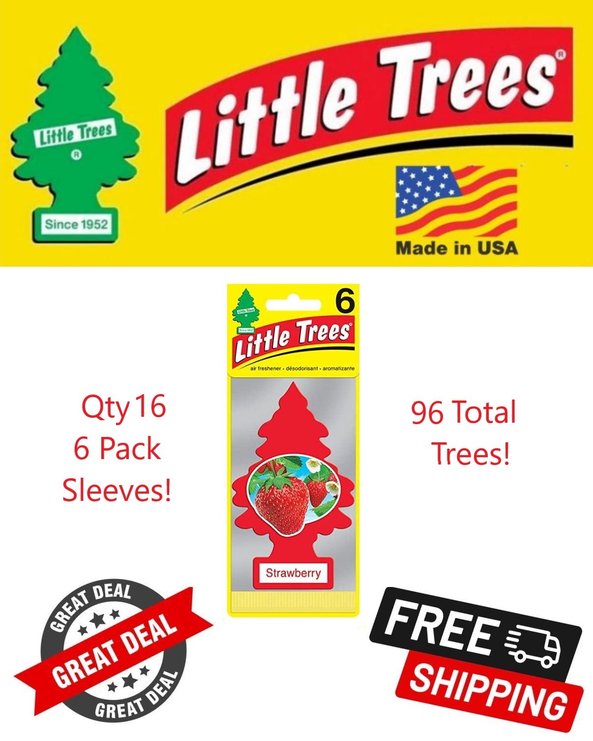 Little Trees 60312 Strawberry Hanging Air Freshener for Car & Home 96 Pack!