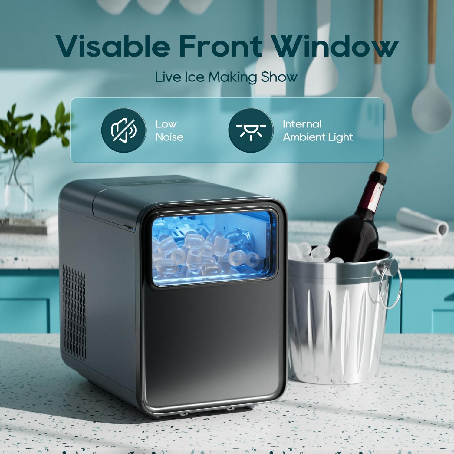 Ice Maker Countertop, 9 Cubes in 6 mins, Self-Cleaning Portable...