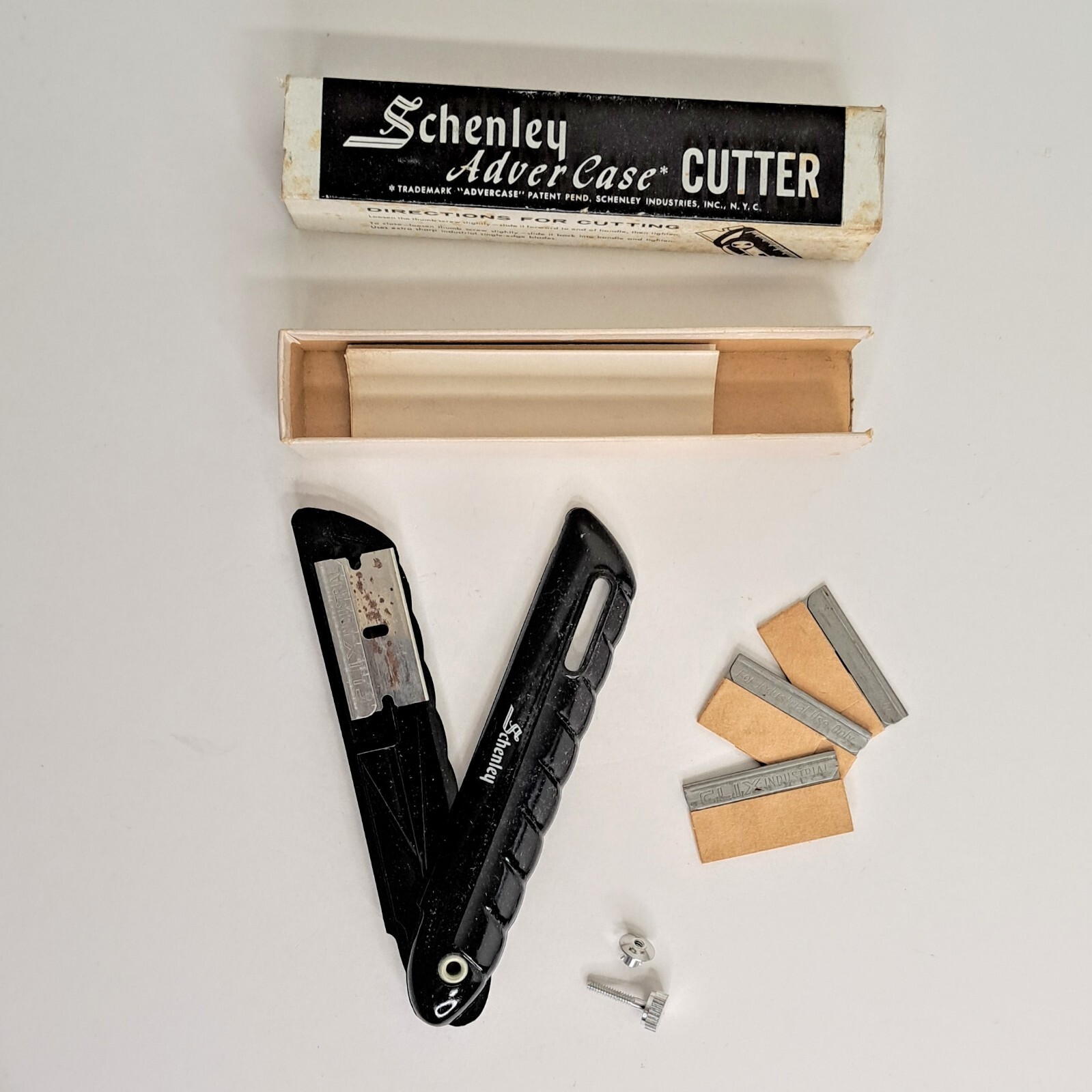 Vintage Schenley AdverCase Box Cutter Conrad Utility Knife & Ruler W/3 Blades