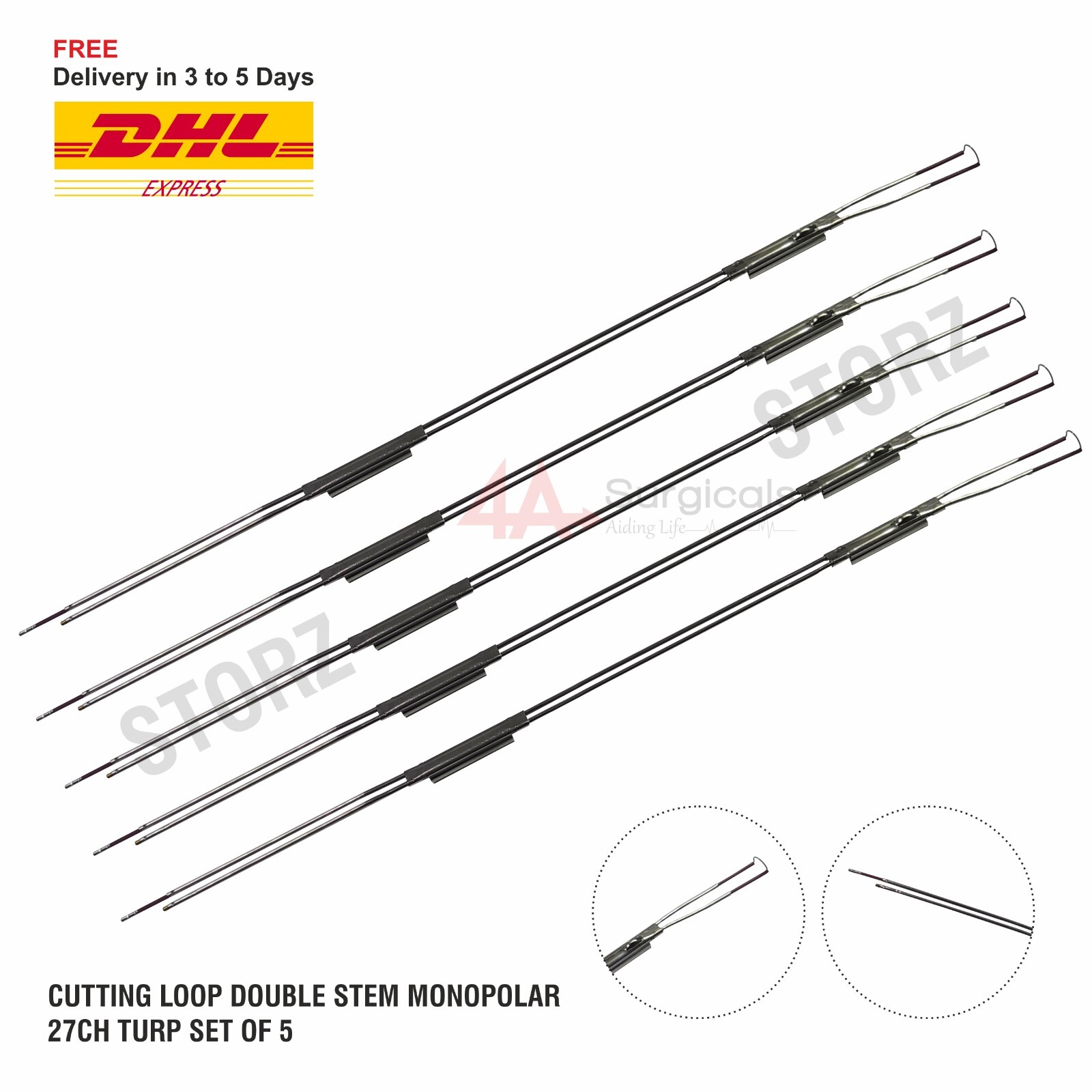 4A CUTTING LOOP MONOPOLAR DOUBLE STEM 27Fr SET OF 5
