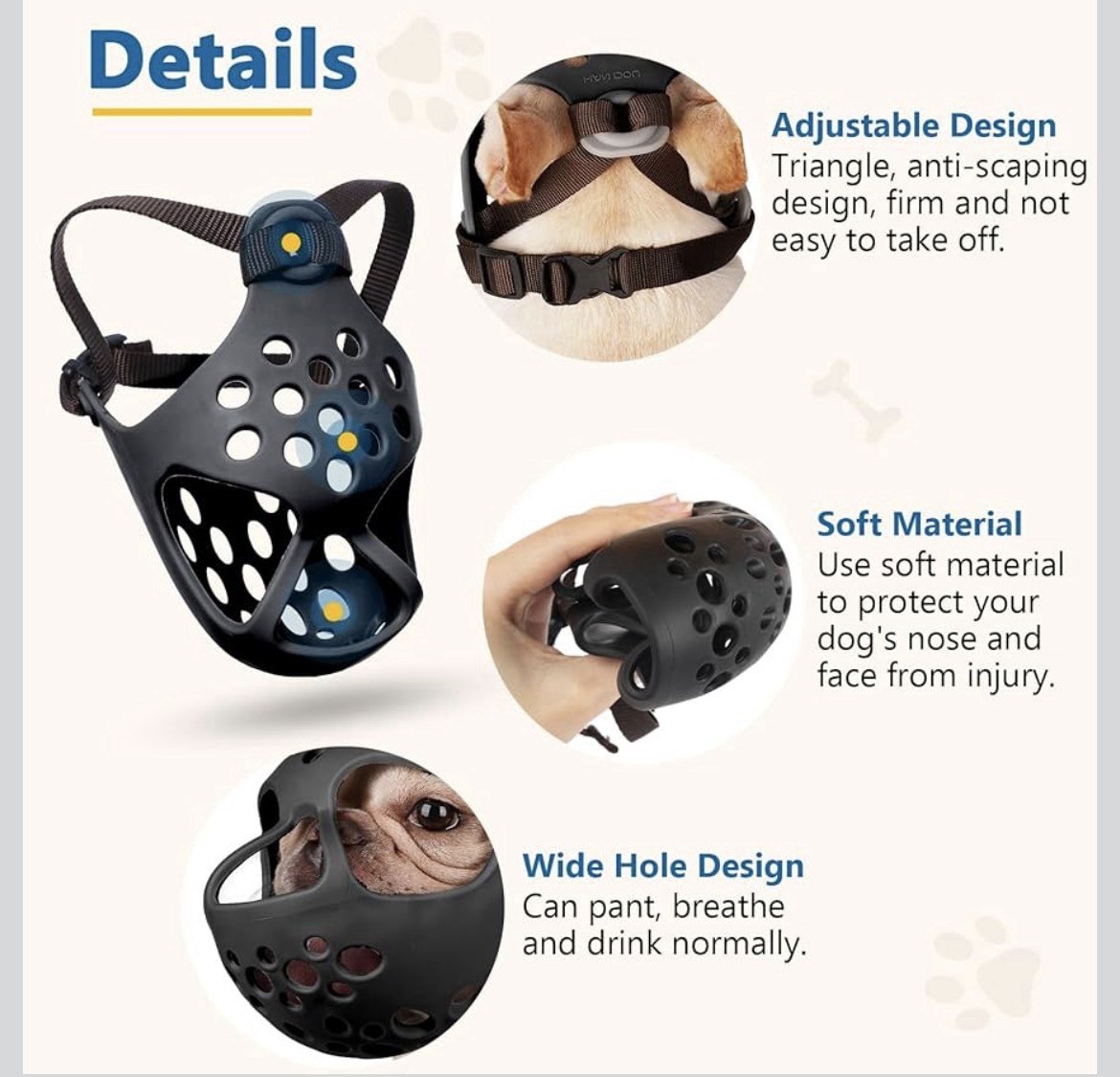 BARKLESS Short Snout Dog Muzzle, Soft Silicone Flat Faced Muzzle
