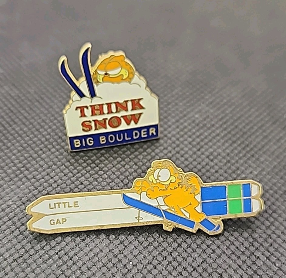 Garfield Think Snow Big Boulder Little Gap Skis Pin Brooch Pin Lot Vtg Rare