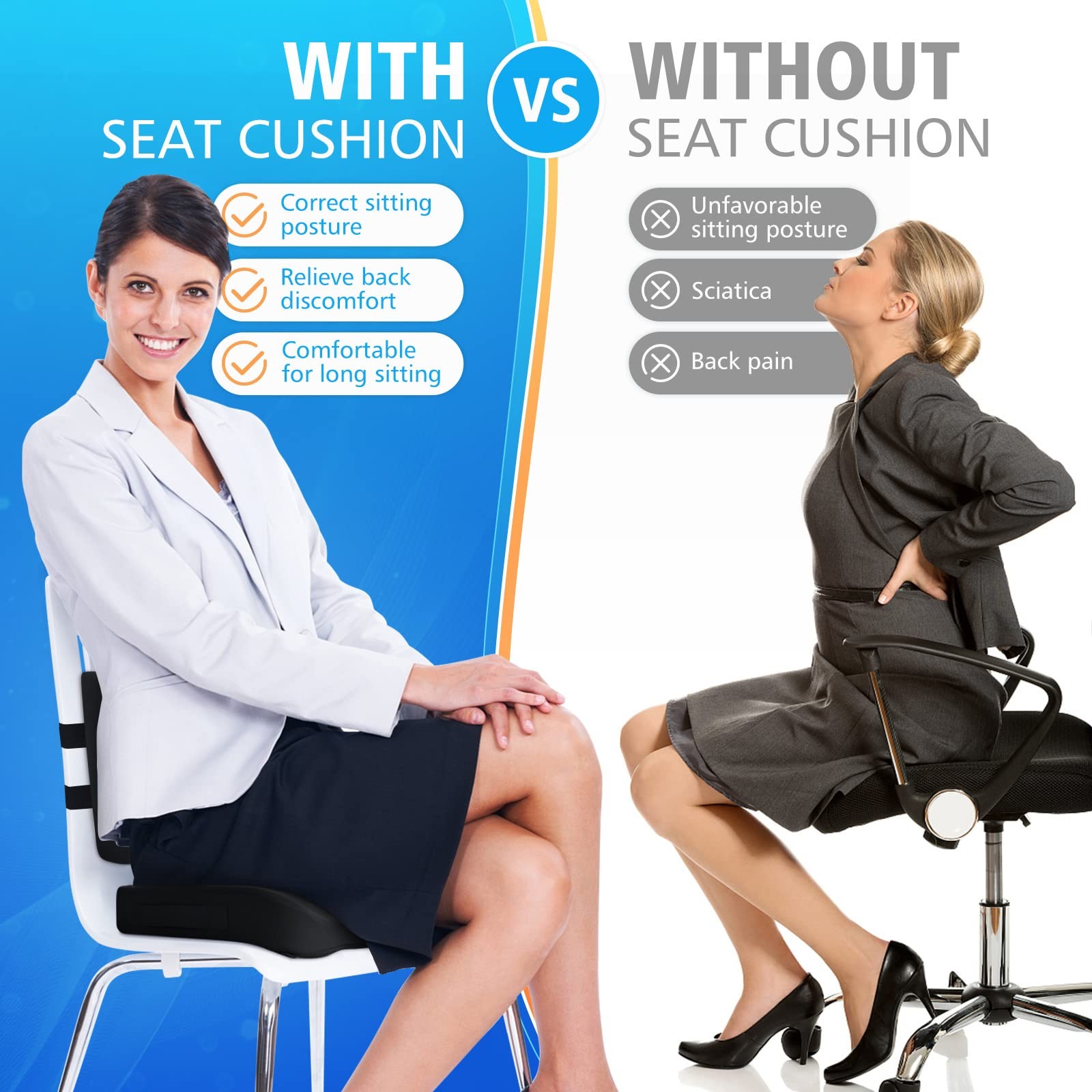 CushZone Seat Cushion, Lumbar Support Pillow with Adjustable Large, Black