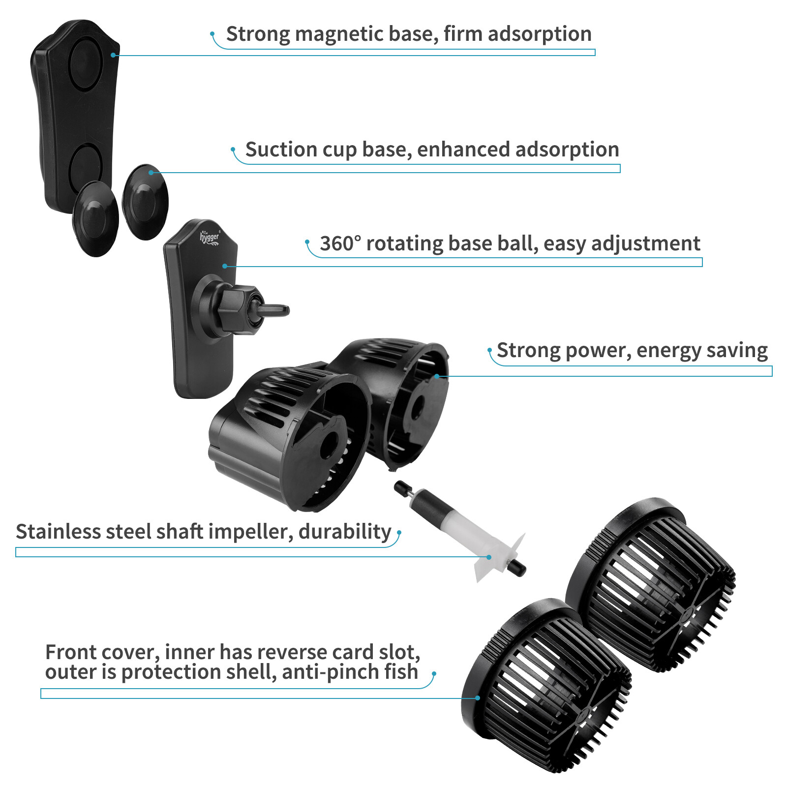 hygger Double Head Aquarium Wave maker Circulation Water Pump with Magnetic Base