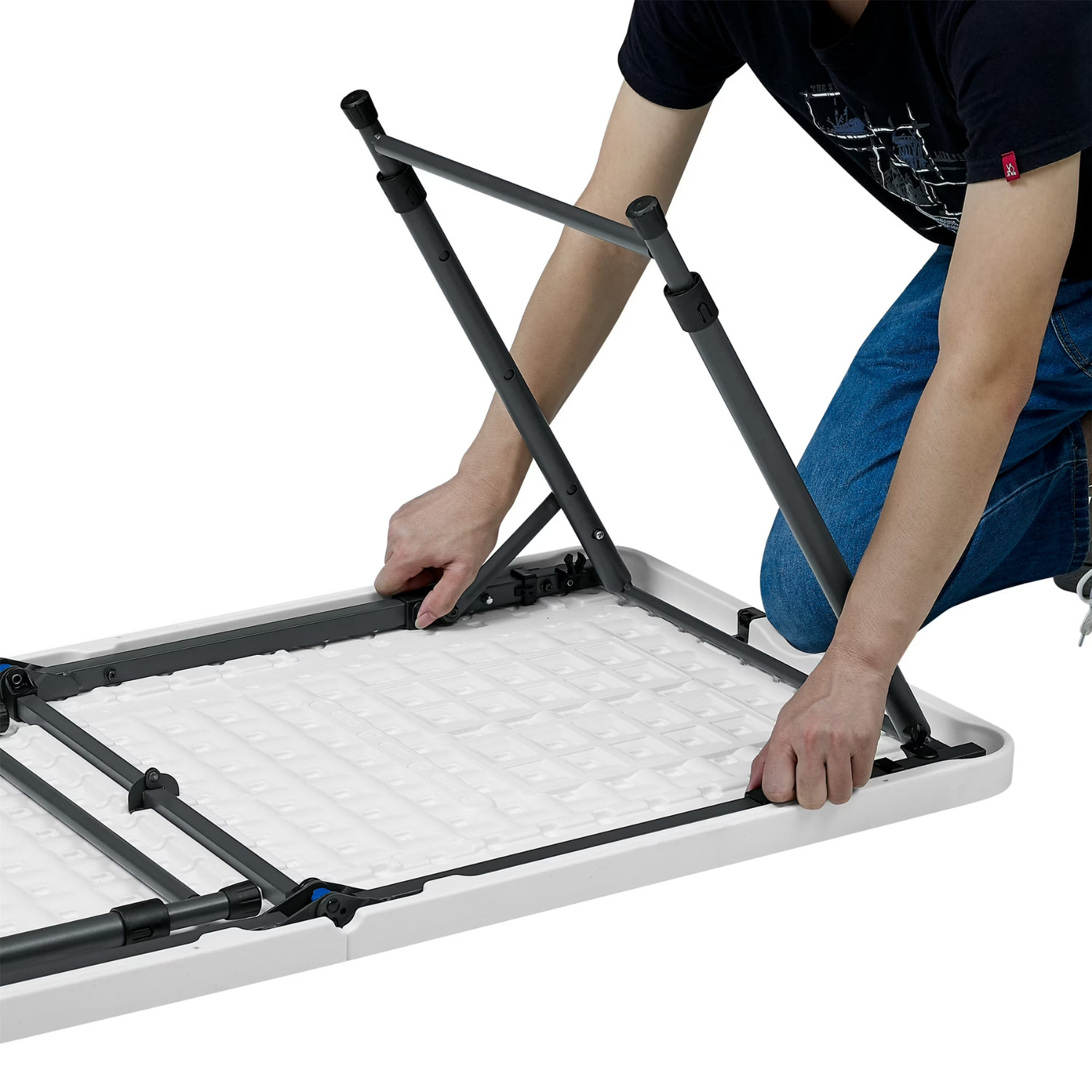 Mainstays 4FT Folding Table Adjustable Height Indoor Outdoor Carry Handle White